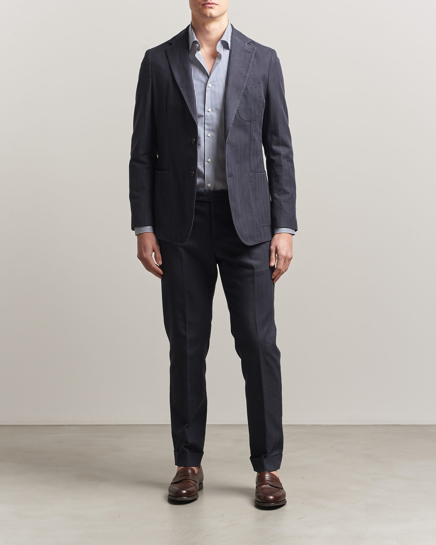 Hombres | Blazers | Morris | Washed Cotton Herringbone Blazer Navy