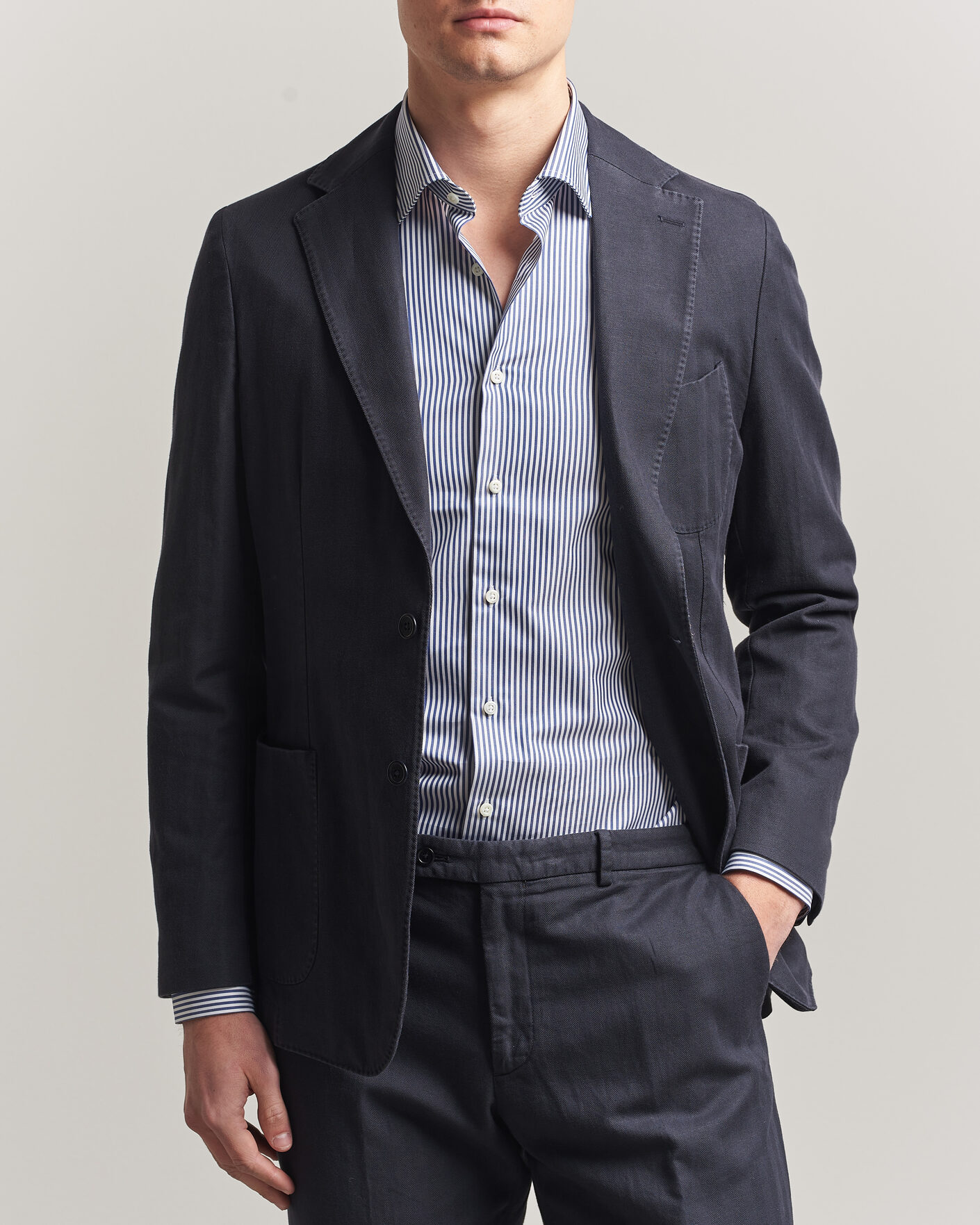 Hombres | Blazers | Morris | Washed Cotton Herringbone Blazer Navy