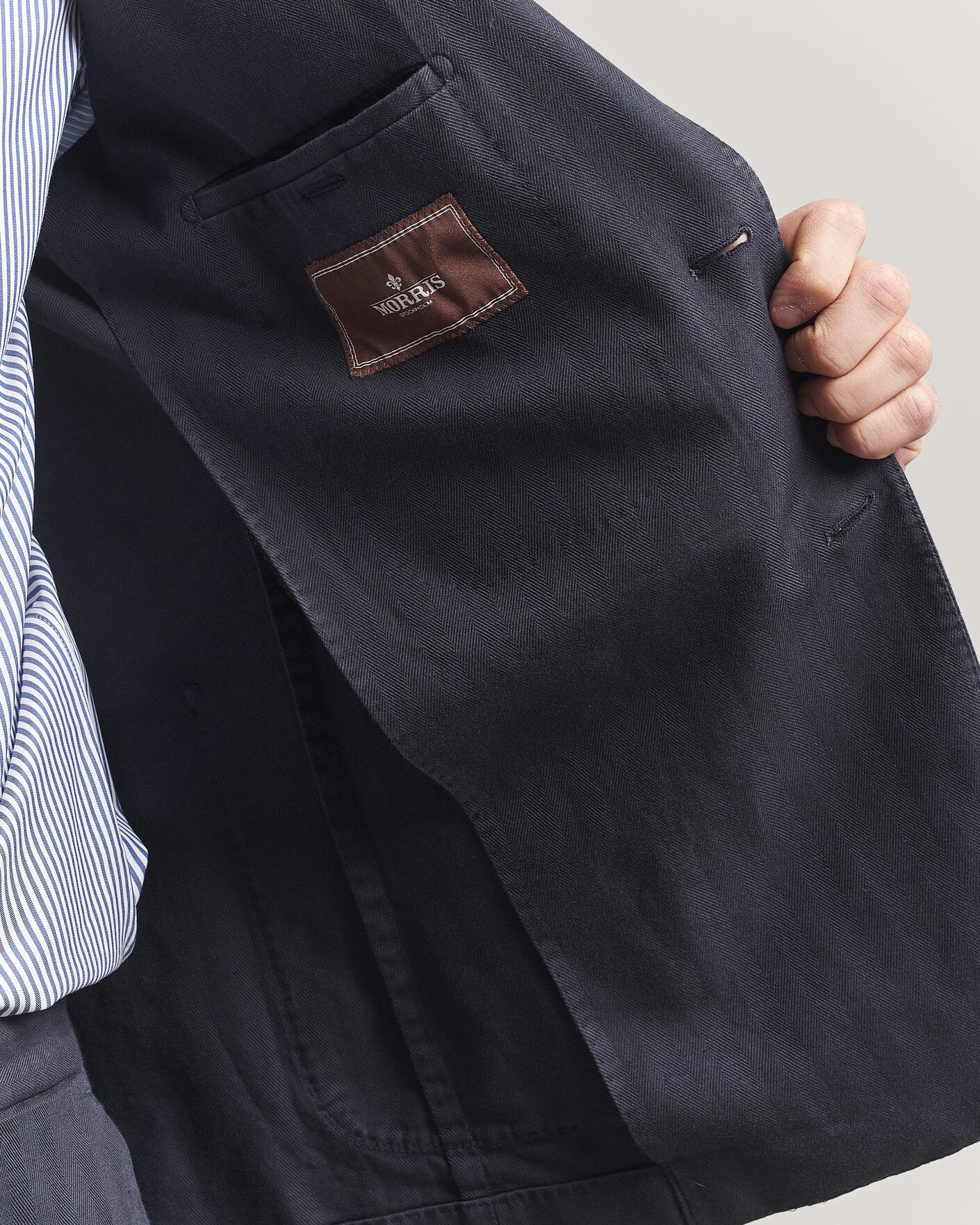 Hombres | Blazers | Morris | Washed Cotton Herringbone Blazer Navy