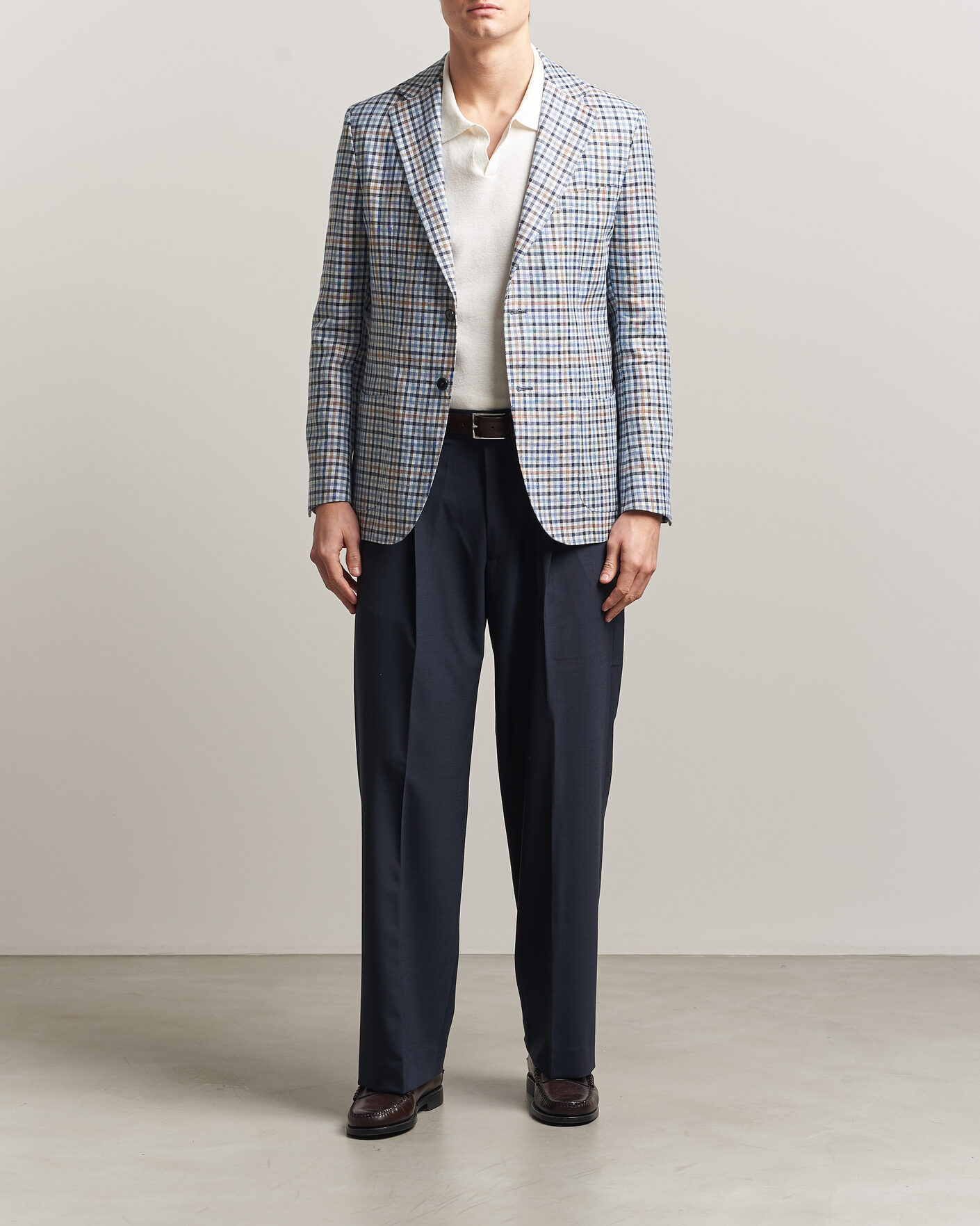 Hombres | Blazers | Morris | Linen Cotton Checked Blazer Blue