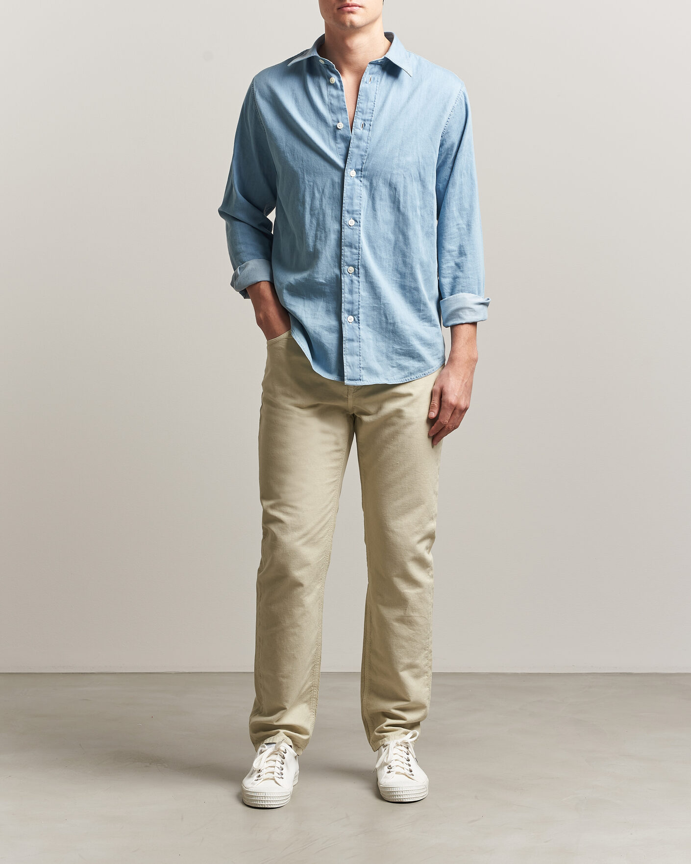 Hombres | Pantalones | Morris | James Washed Linen 5-Pocket Pants Khaki