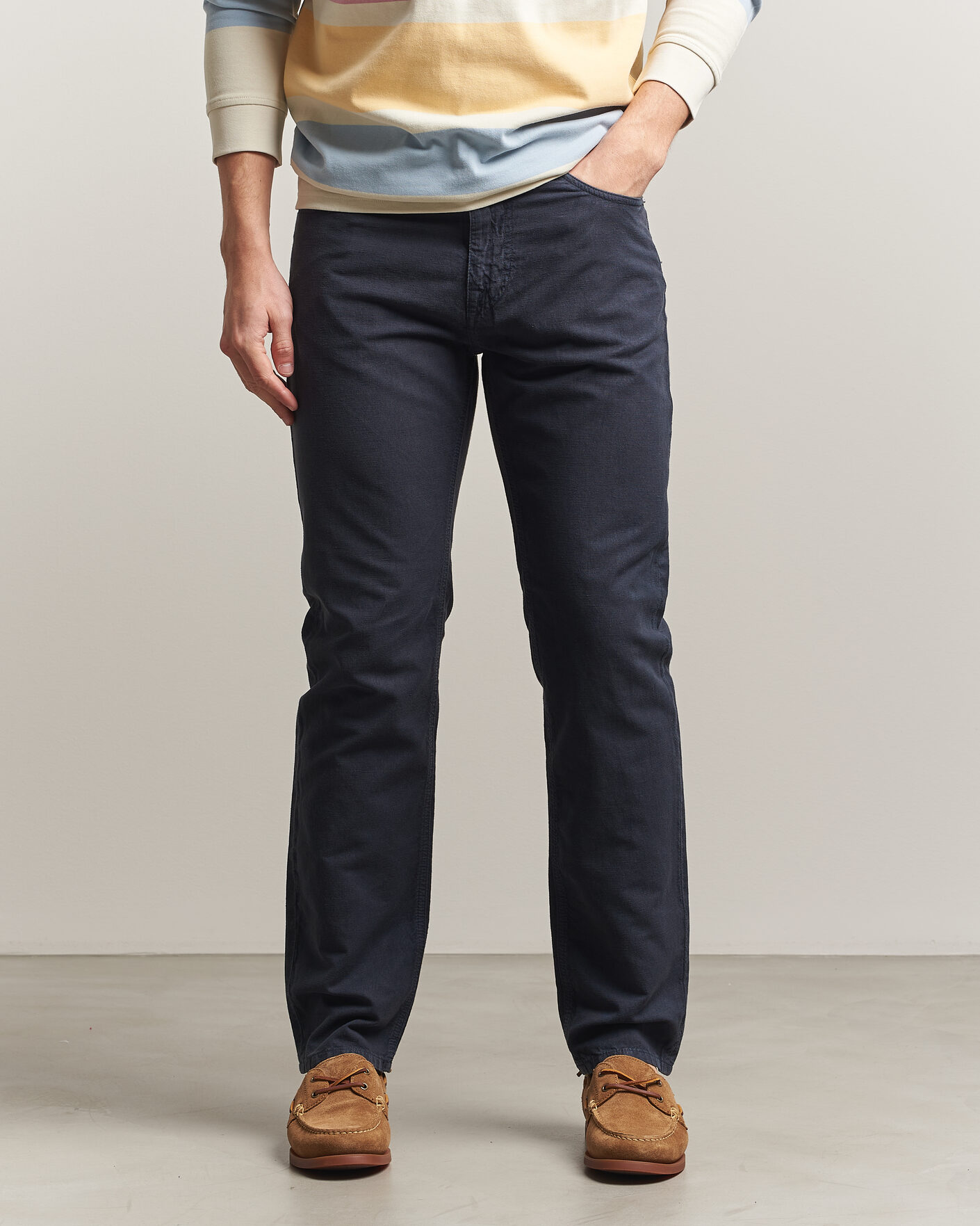 Hombres | Pantalones | Morris | James Washed Linen 5-Pocket Pants Dark Blue