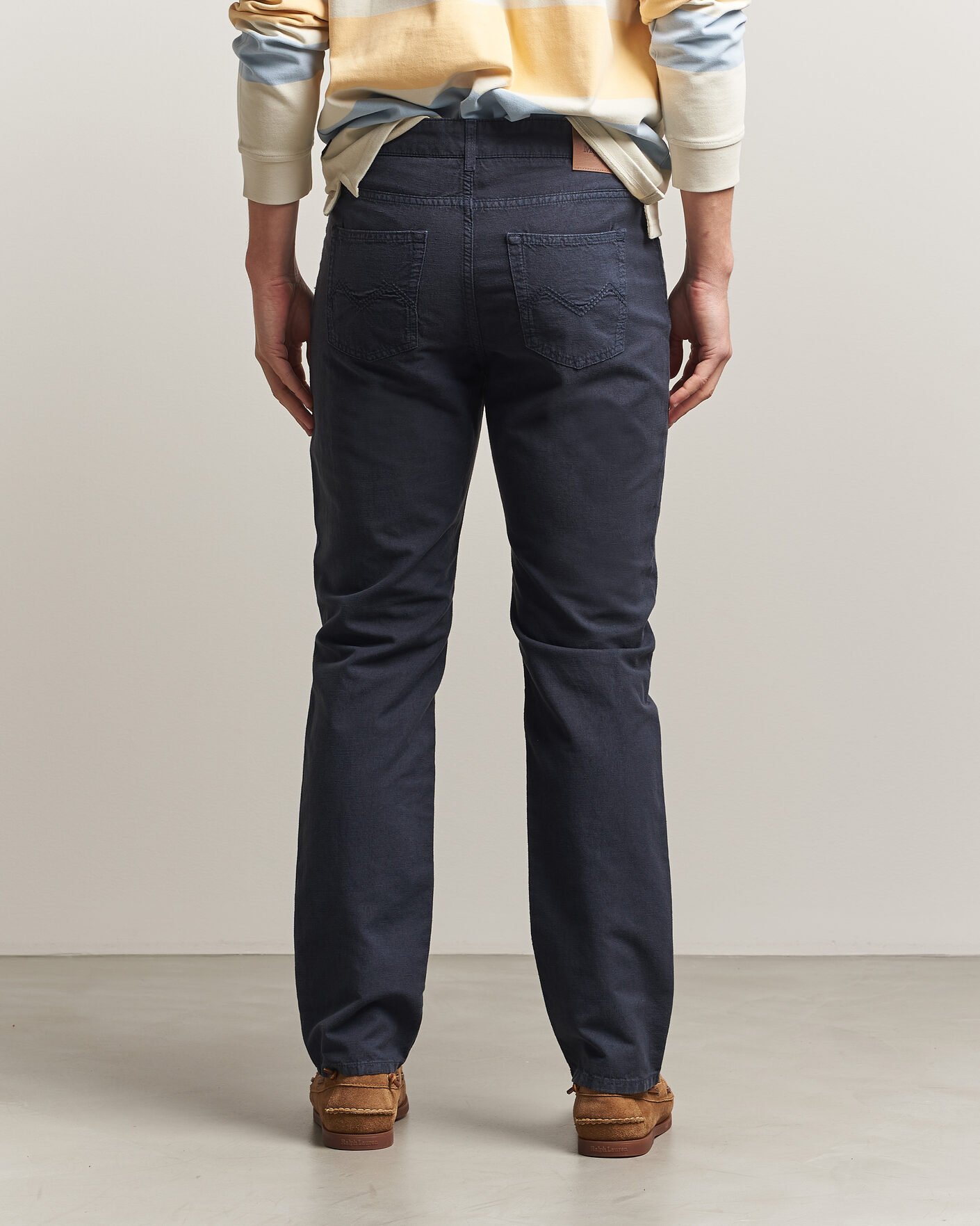 Hombres | Pantalones | Morris | James Washed Linen 5-Pocket Pants Dark Blue