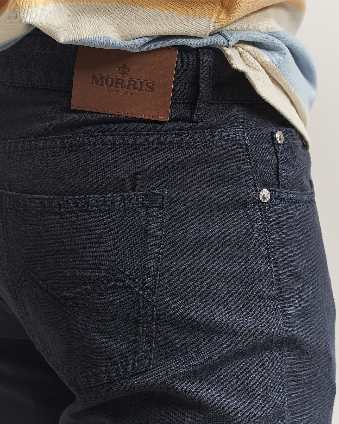 Hombres | Pantalones | Morris | James Washed Linen 5-Pocket Pants Dark Blue