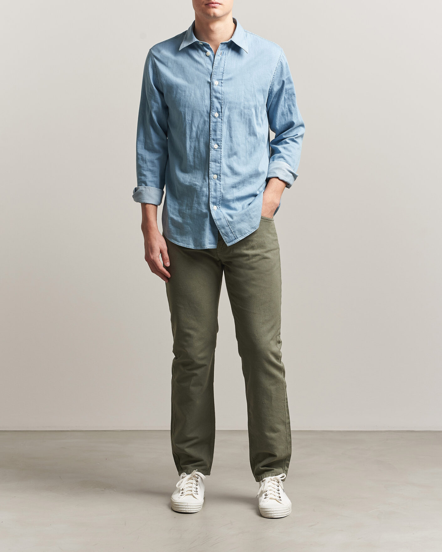 Hombres | Pantalones | Morris | James Washed Linen 5-Pocket Pants Olive