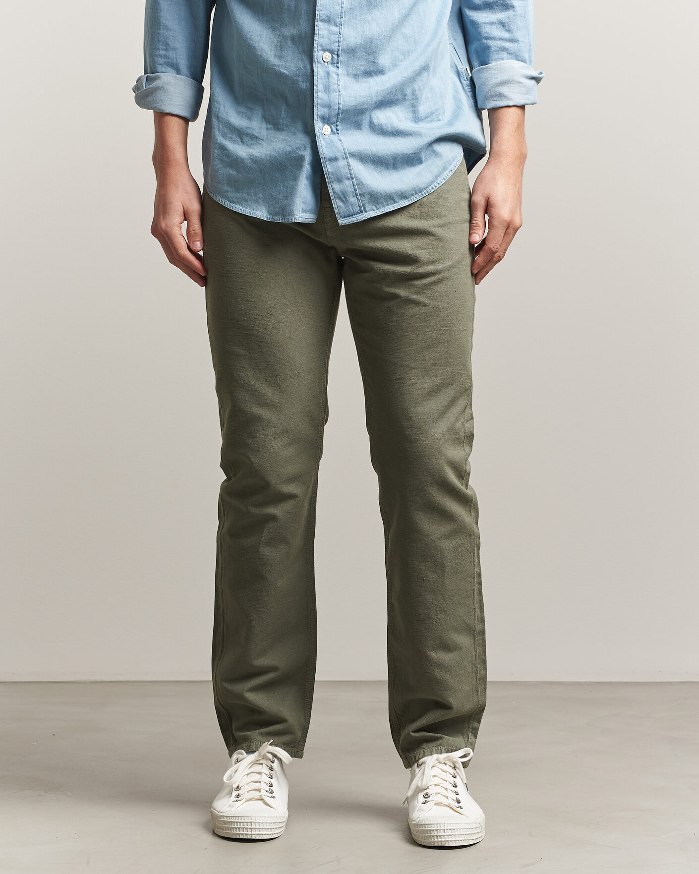 Hombres | Pantalones | Morris | James Washed Linen 5-Pocket Pants Olive
