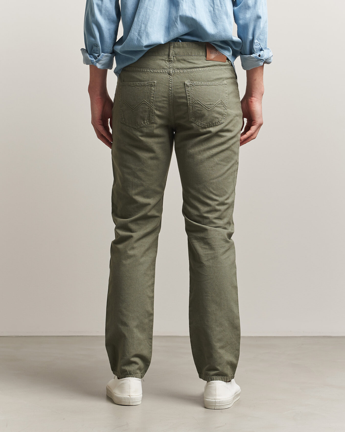 Hombres | Pantalones | Morris | James Washed Linen 5-Pocket Pants Olive