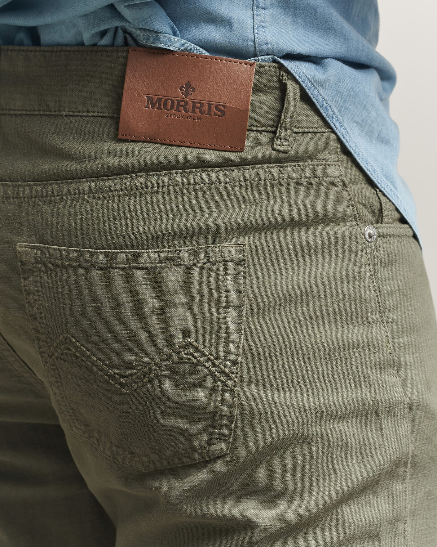 Hombres | Pantalones | Morris | James Washed Linen 5-Pocket Pants Olive