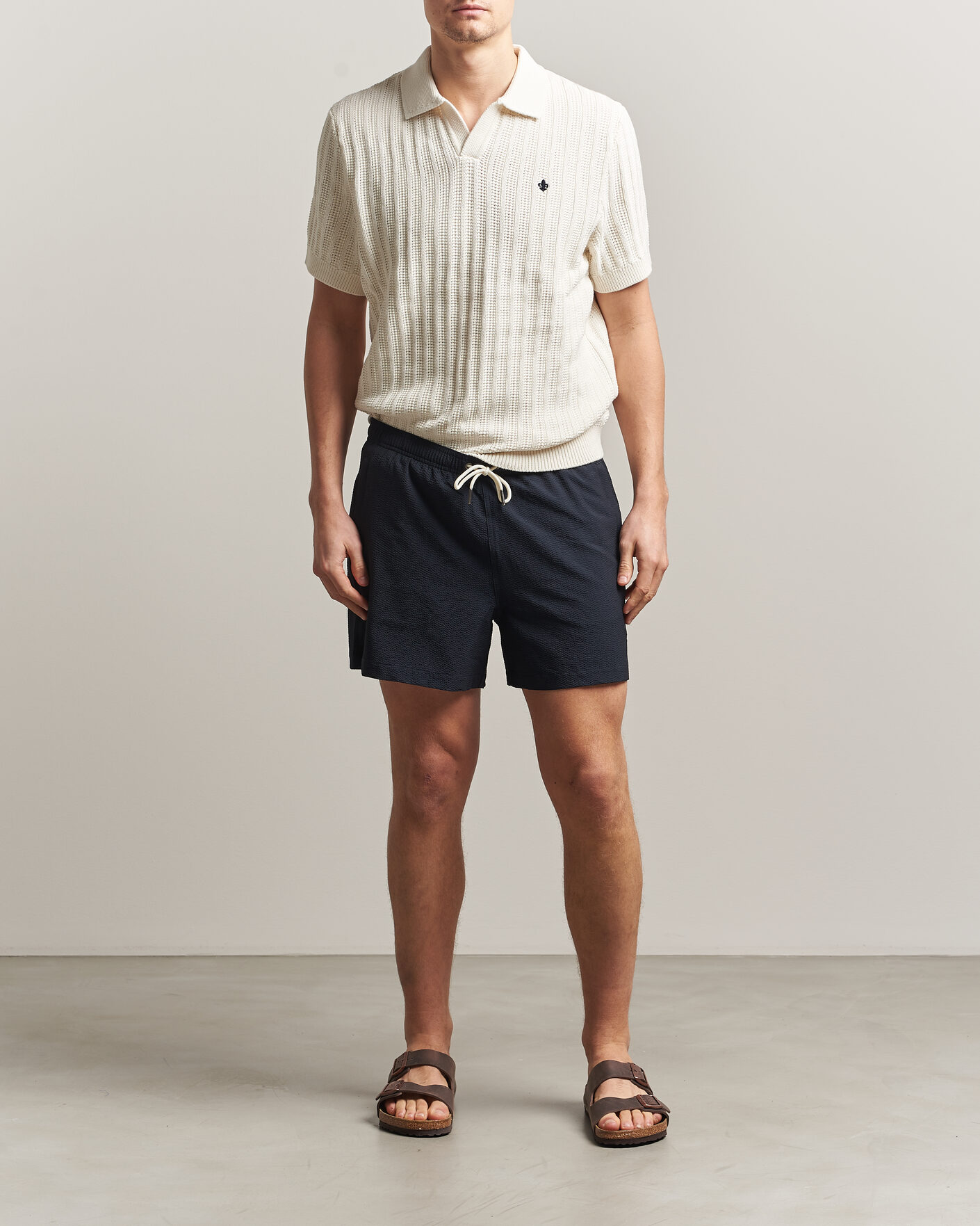Hombres | Bañadores | Morris | Seersucker Bathing Trunks Dark Blue
