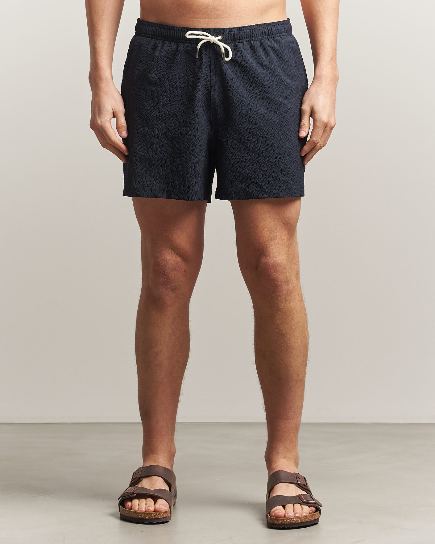 Hombres | Bañadores | Morris | Seersucker Bathing Trunks Dark Blue