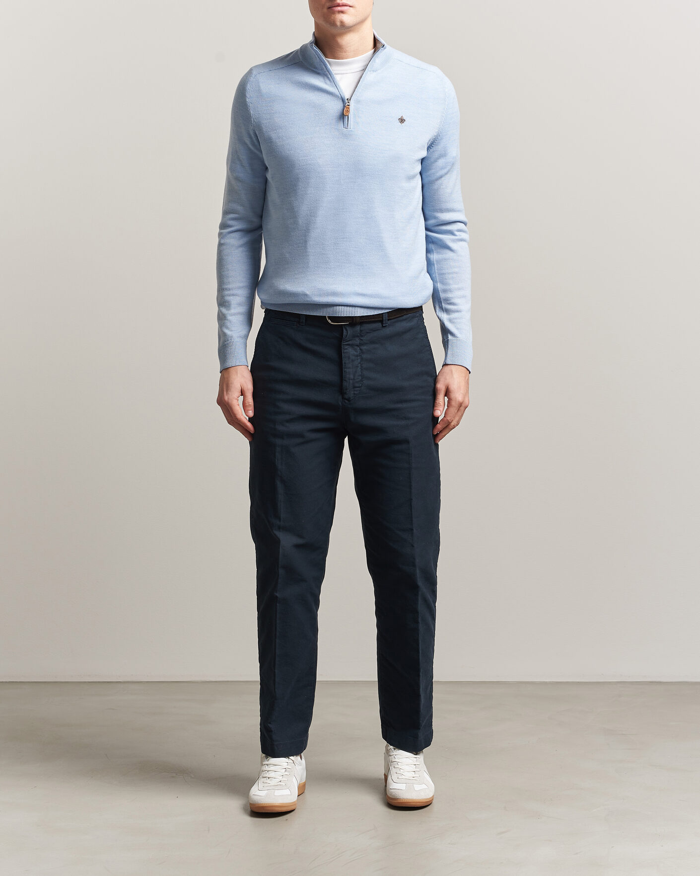Hombres | Jerséis y prendas de punto | Morris | John Merino Half-Zip Light Blue