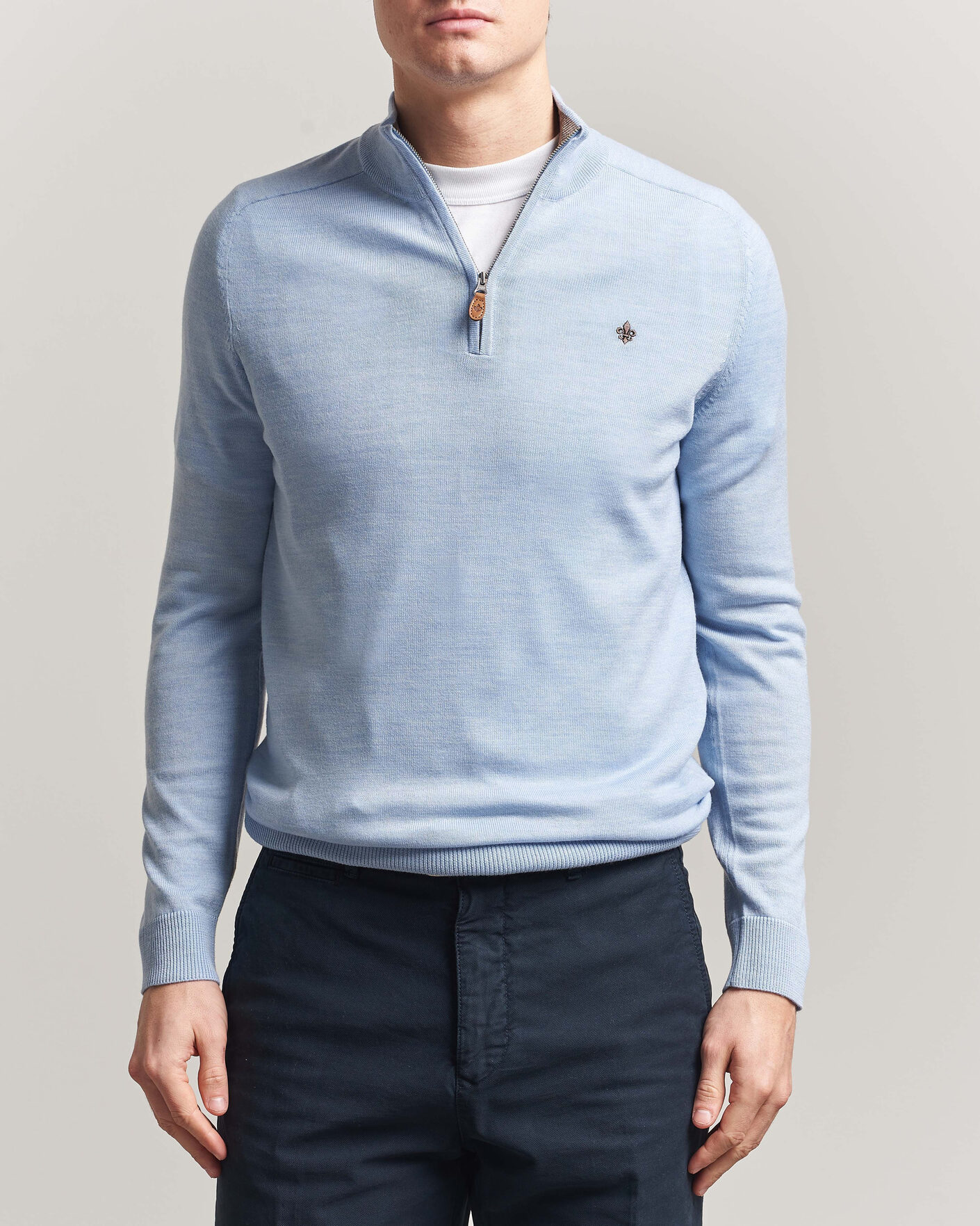 Hombres | Jerséis y prendas de punto | Morris | John Merino Half-Zip Light Blue