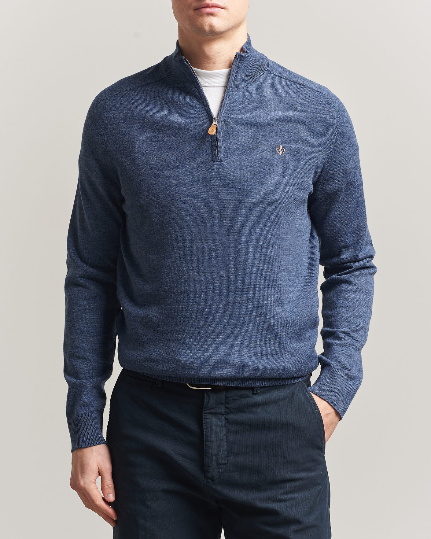 Hombres | Jerséis y prendas de punto | Morris | John Merino Half-Zip Blue