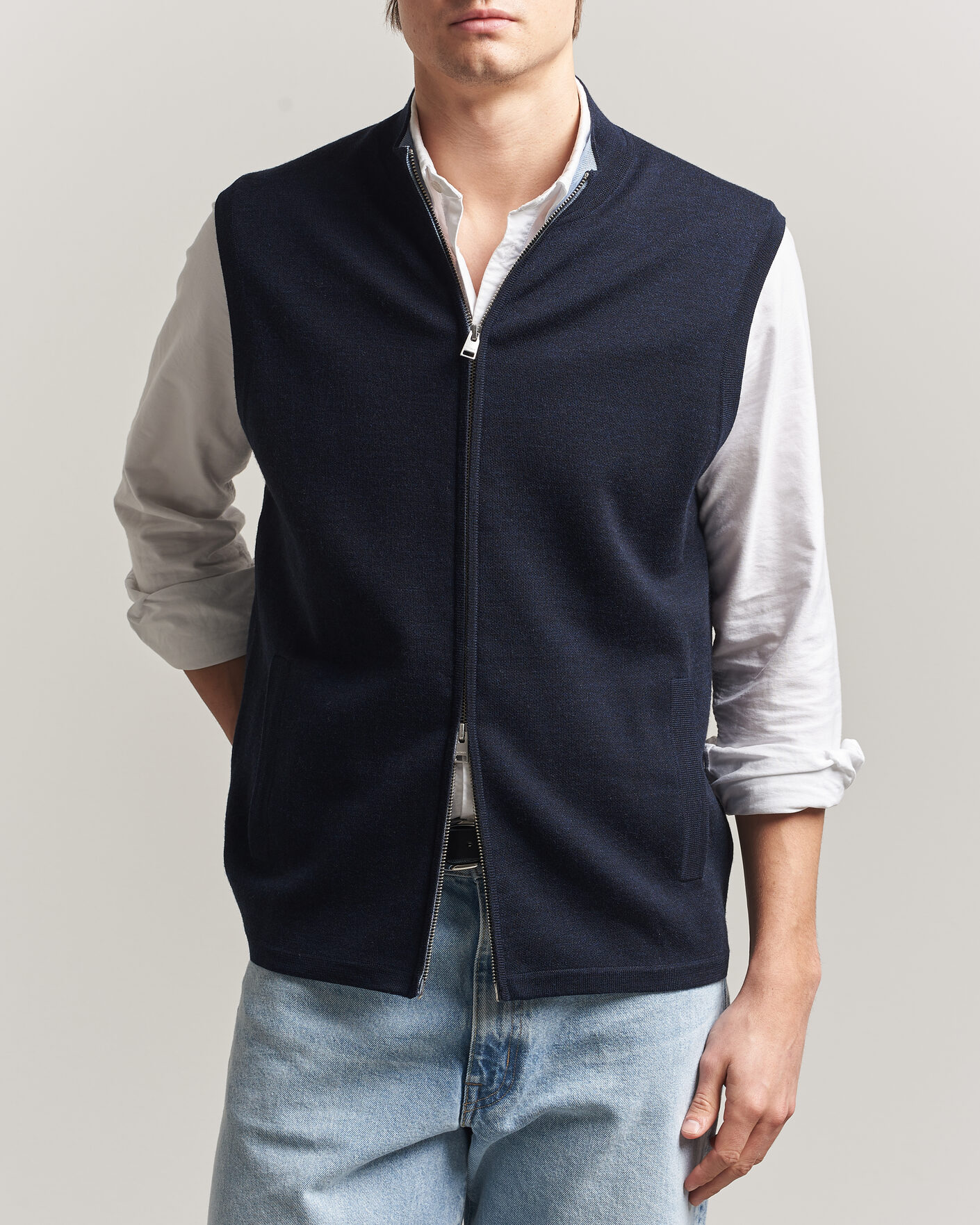 Hombres | Jerséis y prendas de punto | Morris | Merino Double Zip Vest Navy