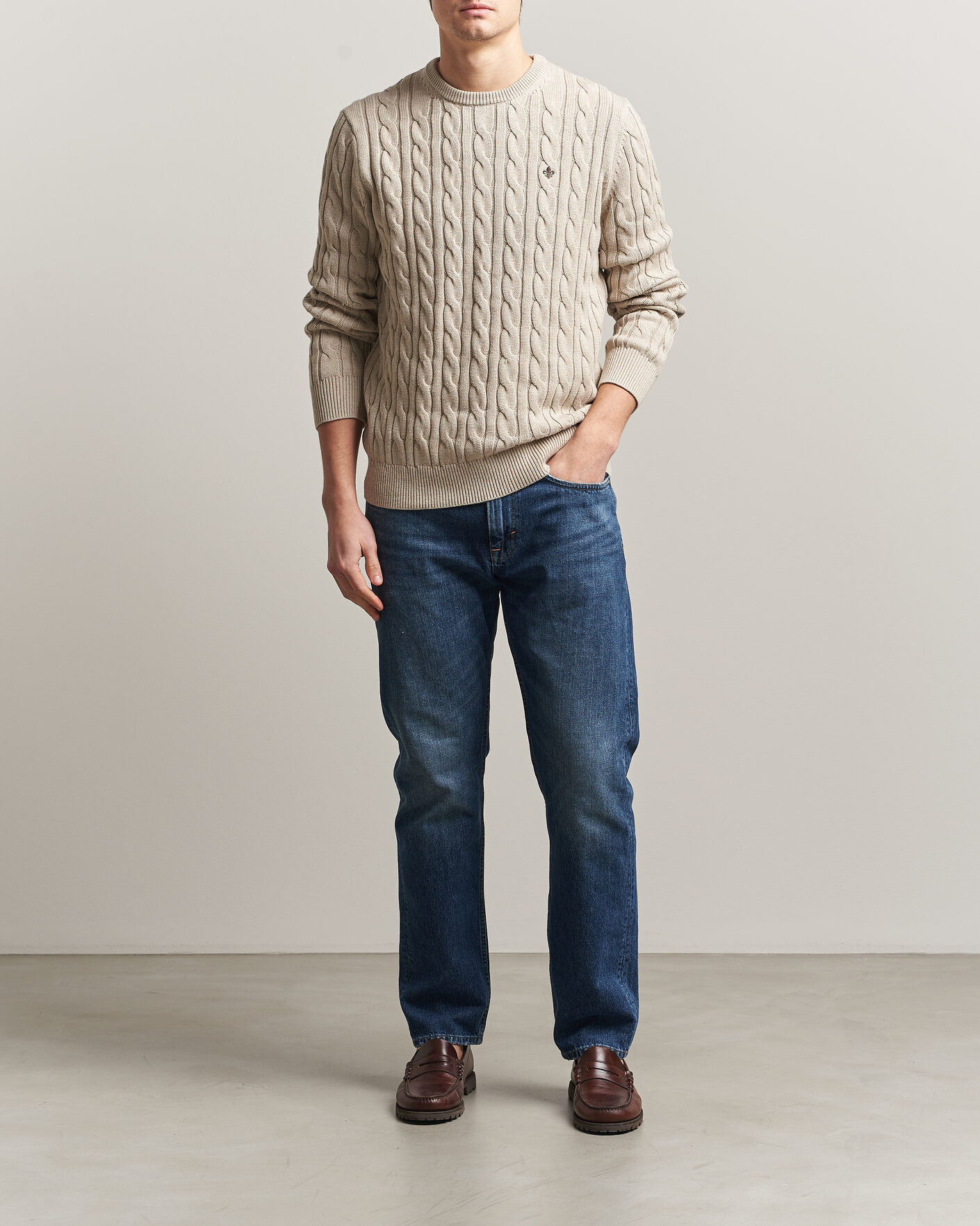 Hombres | Jerséis y prendas de punto | Morris | Ethan Cable Oneck Khaki
