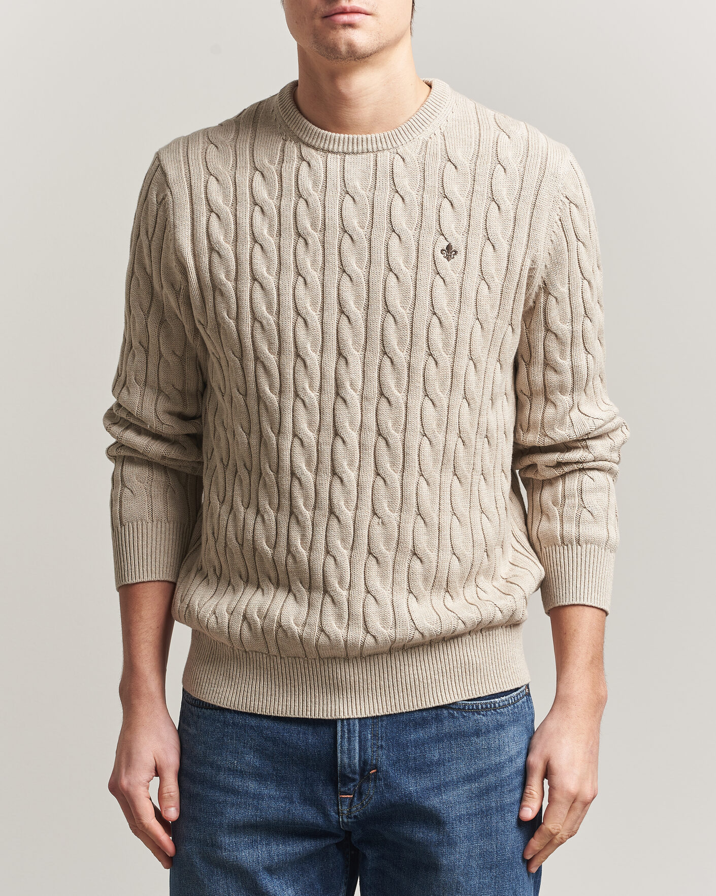 Hombres | Jerséis y prendas de punto | Morris | Ethan Cable Oneck Khaki