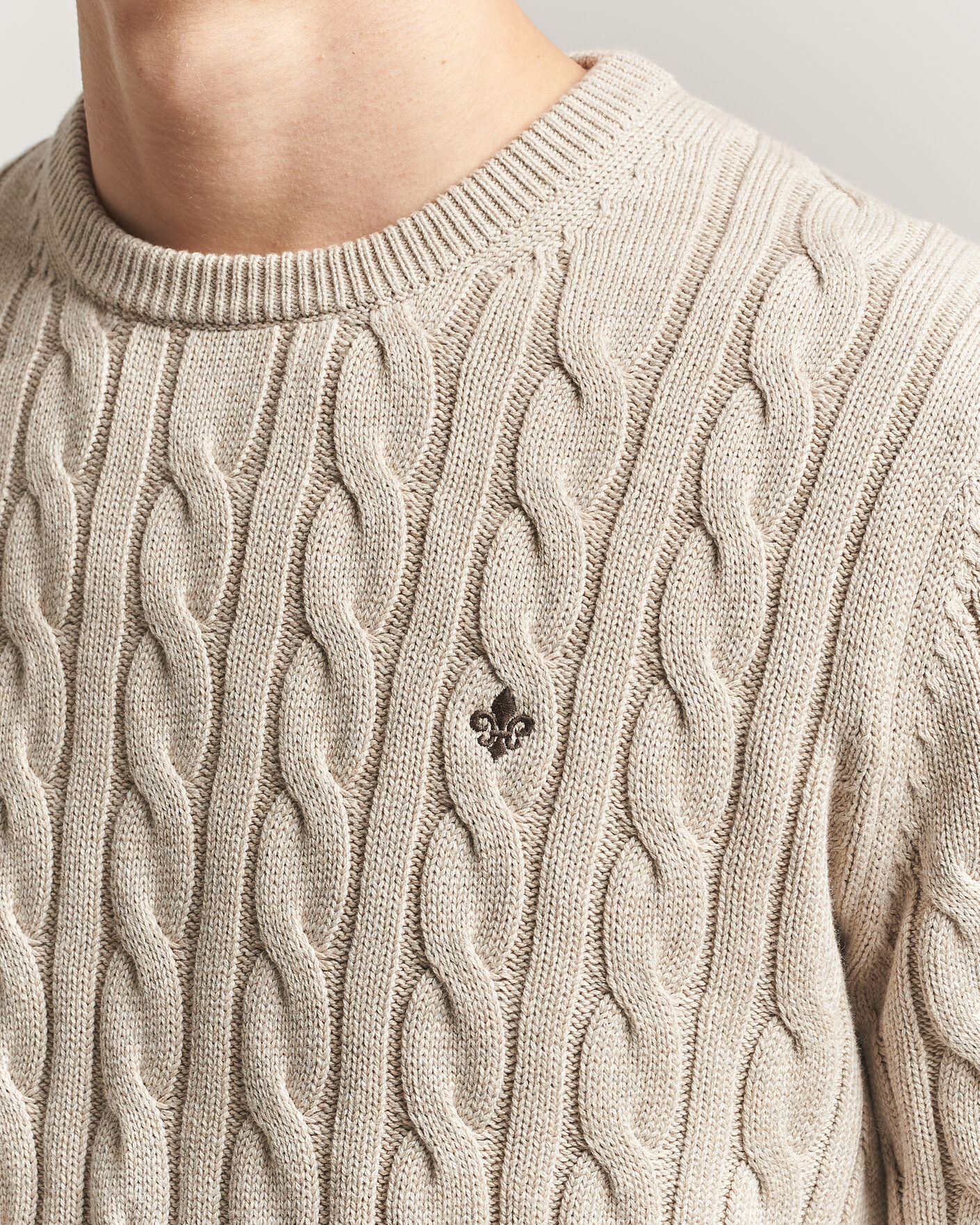 Hombres | Jerséis y prendas de punto | Morris | Ethan Cable Oneck Khaki