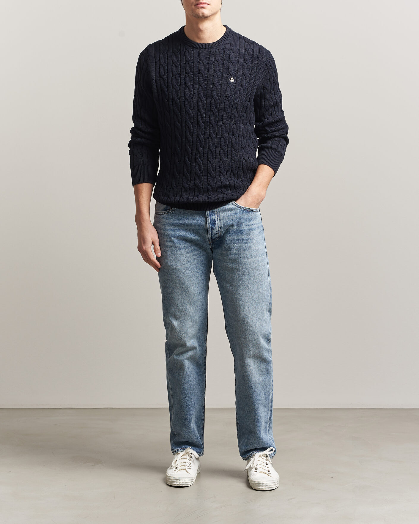 Hombres | Jerséis y prendas de punto | Morris | Ethan Cable Oneck Navy
