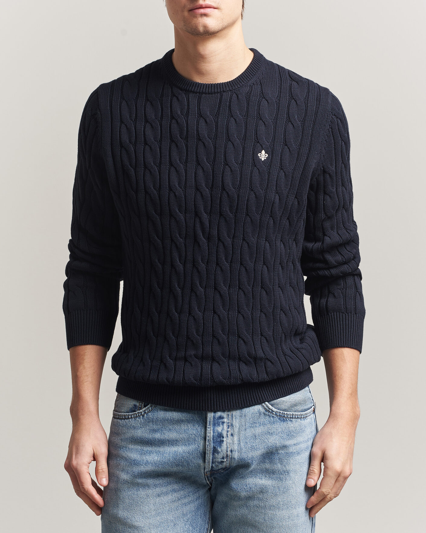 Hombres | Jerséis y prendas de punto | Morris | Ethan Cable Oneck Navy