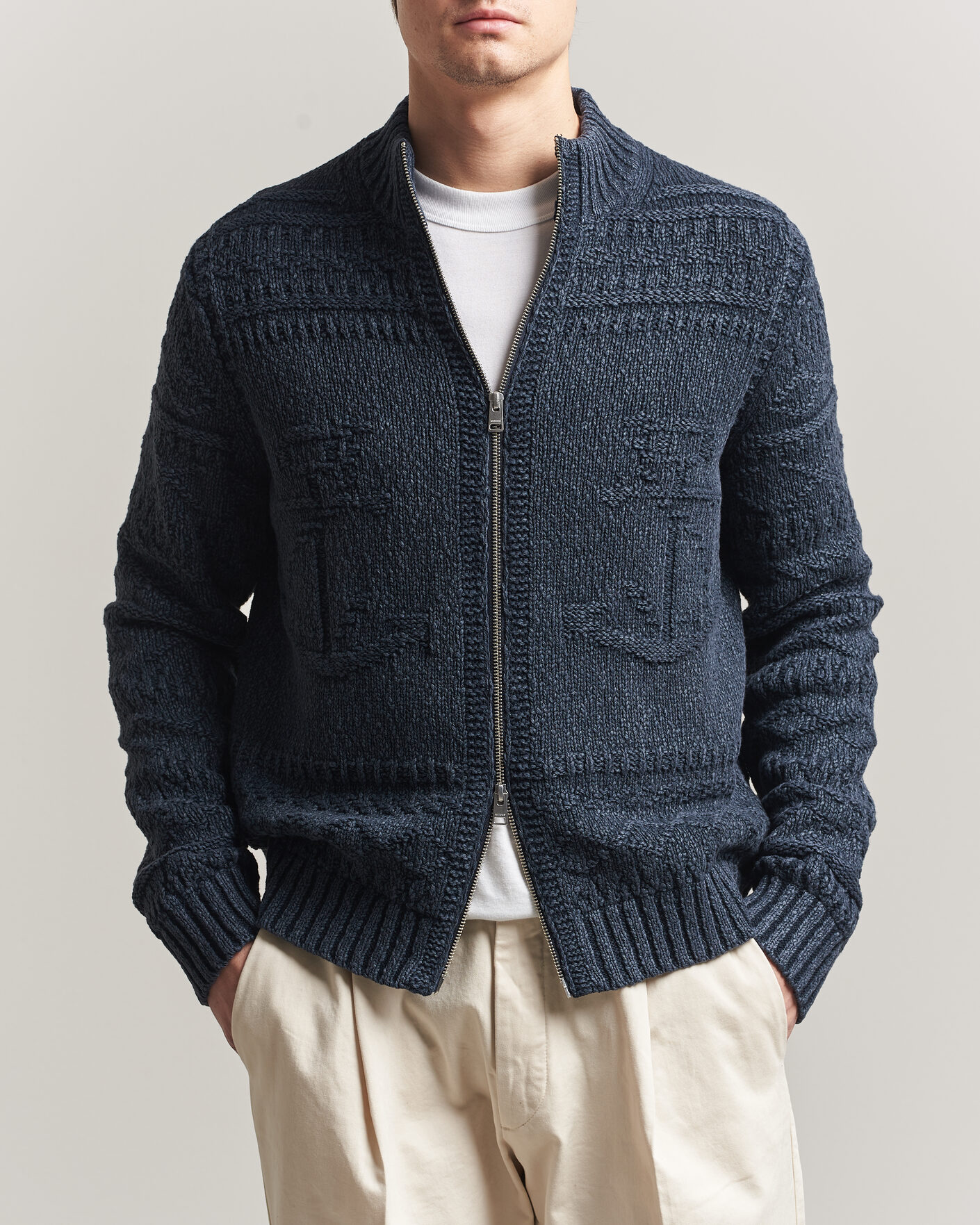 Hombres | Jerséis y prendas de punto | Morris | Chatham Knitted Jacket Navy