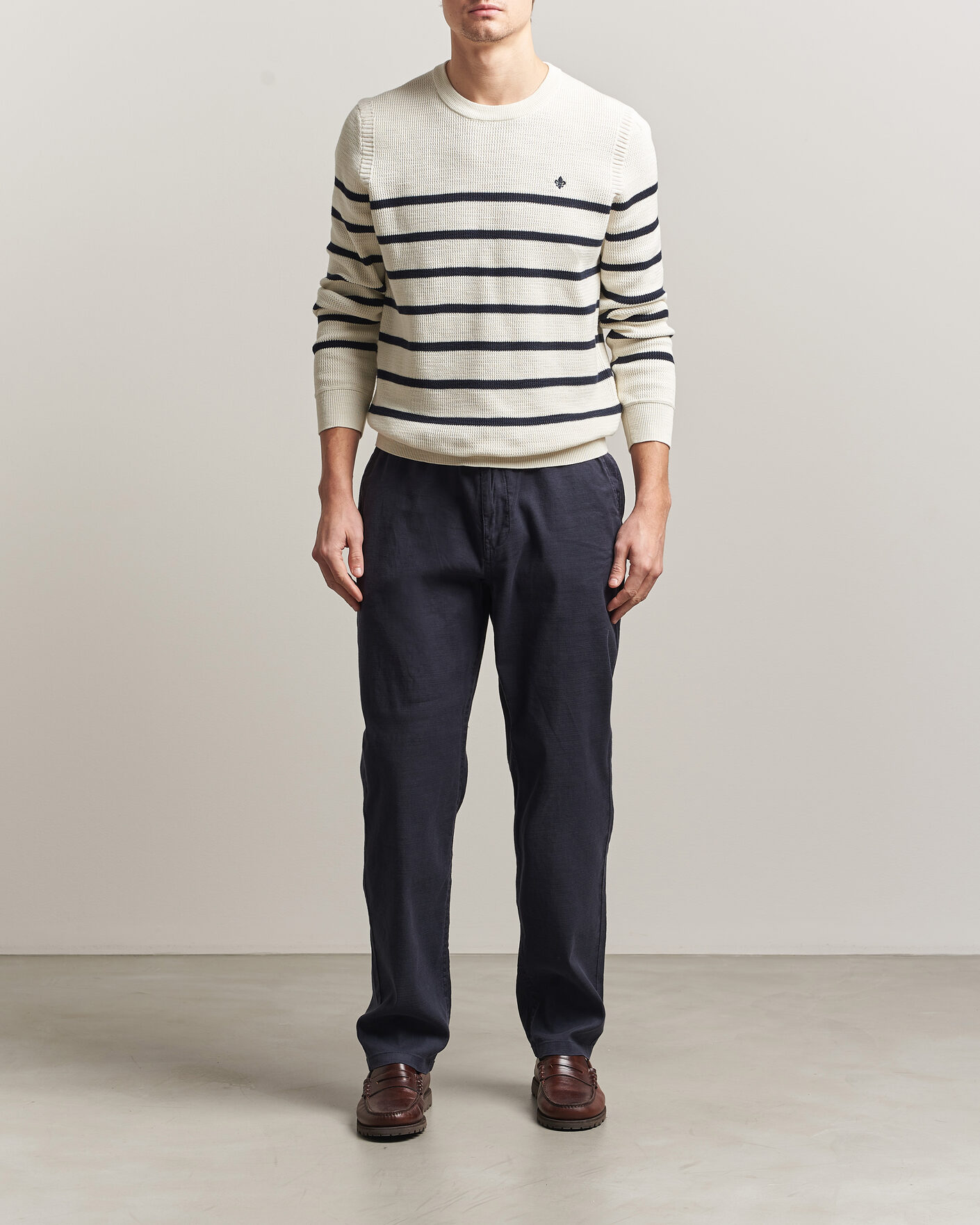 Hombres | Jerséis y prendas de punto | Morris | Benedict Stripe Oneck Off White