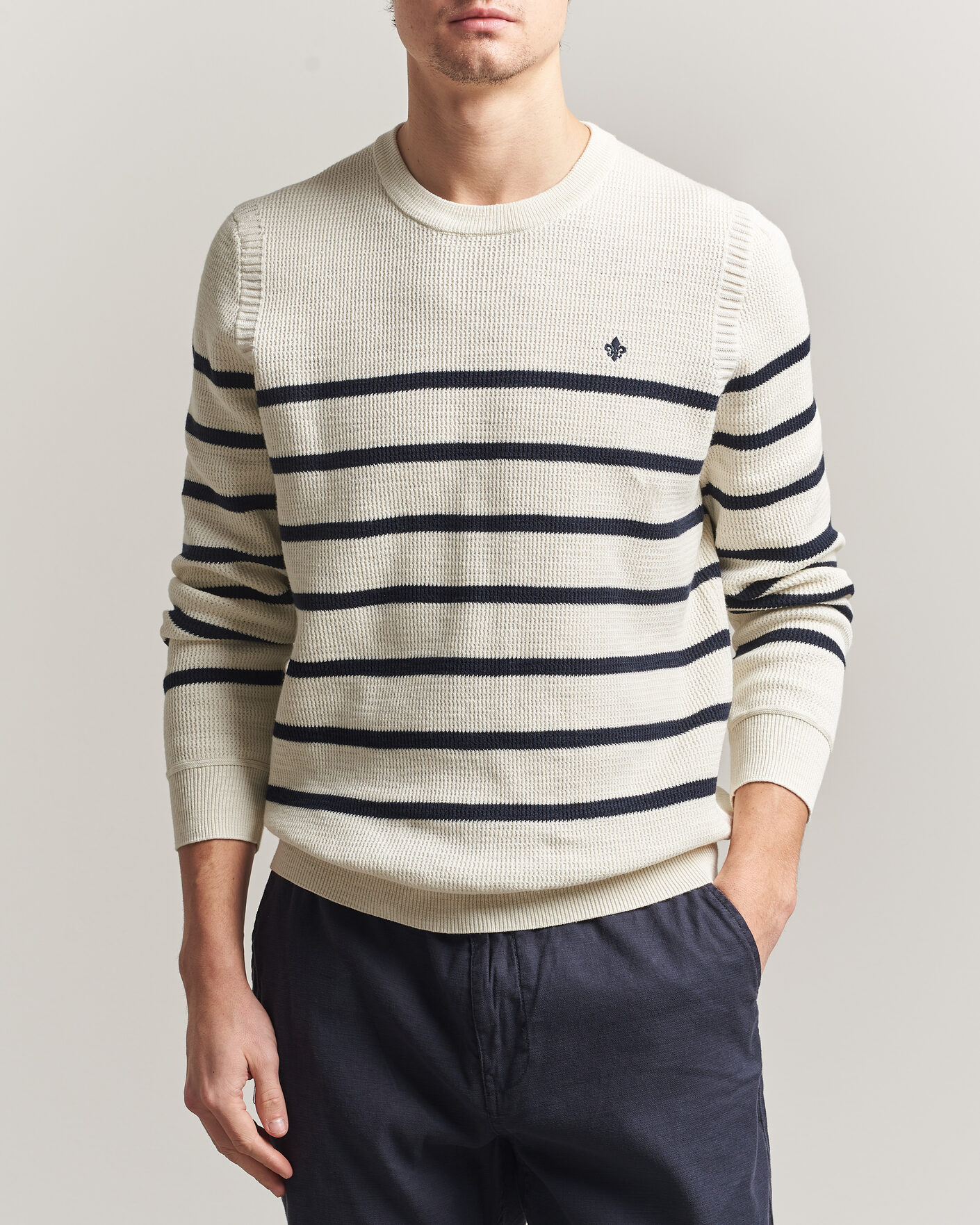 Hombres | Jerséis y prendas de punto | Morris | Benedict Stripe Oneck Off White