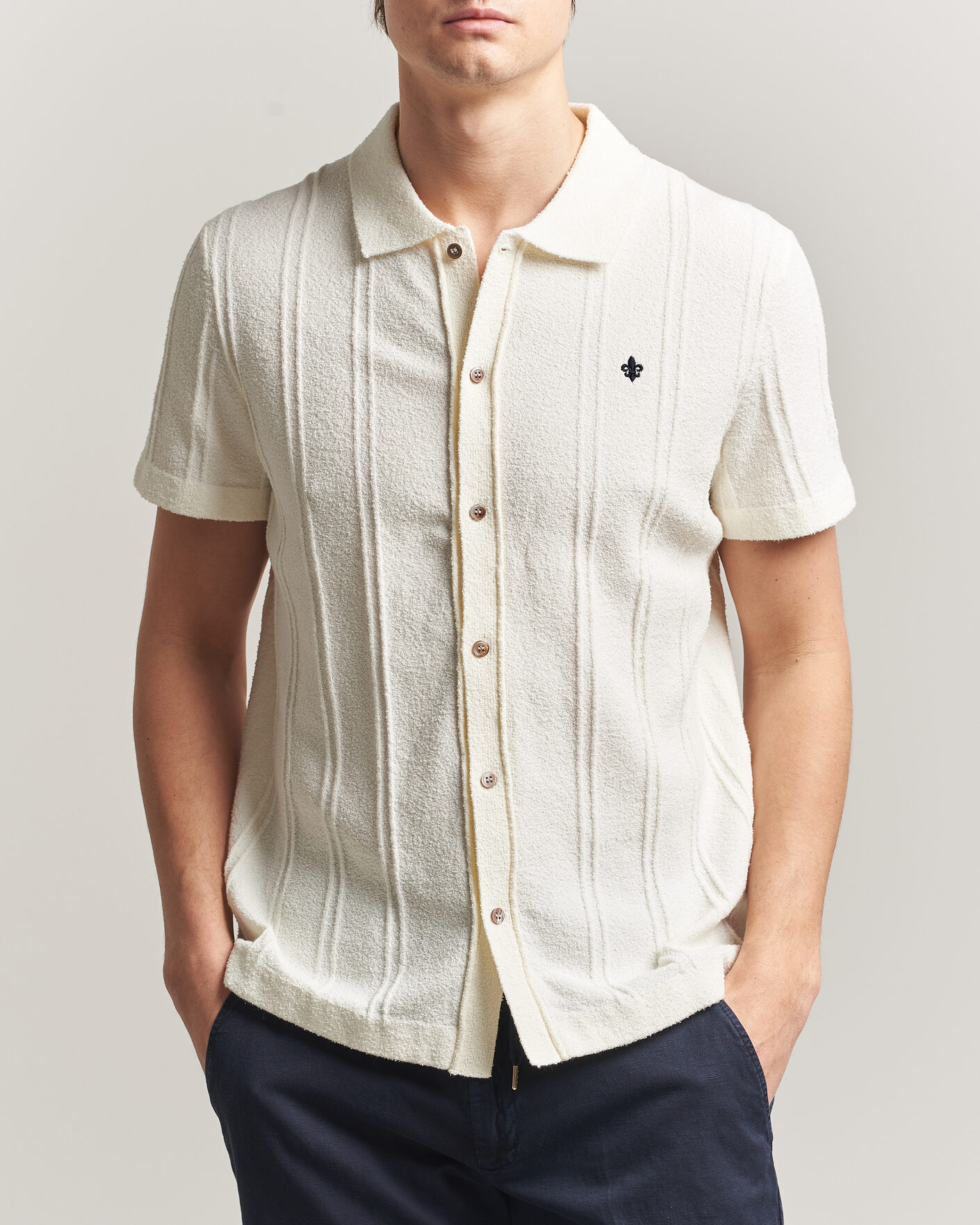 Hombres | Camisas | Morris | Clayton Knitted Short Sleeve Shirt Off White