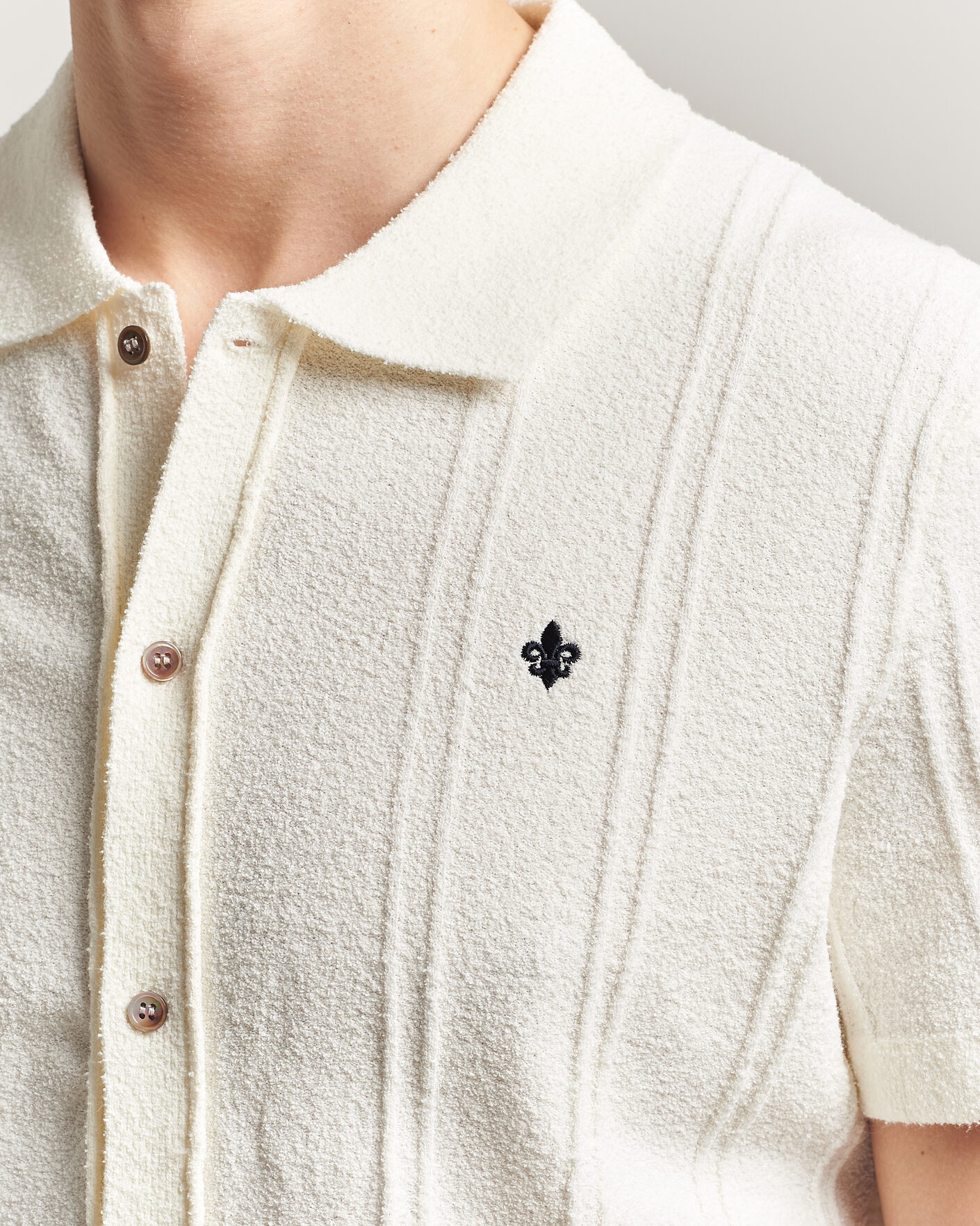 Hombres | Camisas | Morris | Clayton Knitted Short Sleeve Shirt Off White