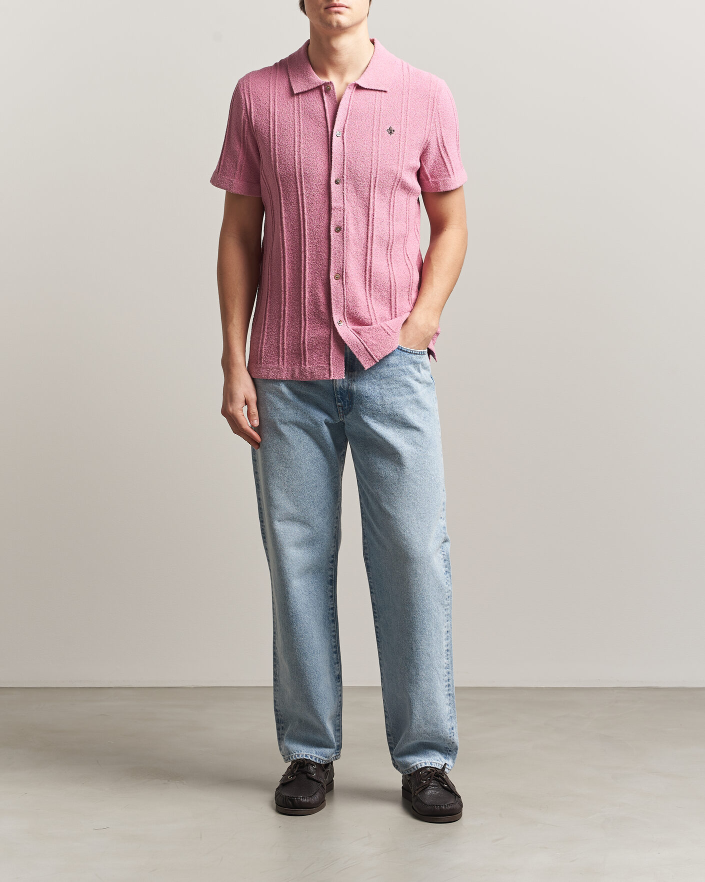 Hombres | Camisas | Morris | Clayton Knitted Short Sleeve Shirt Pink