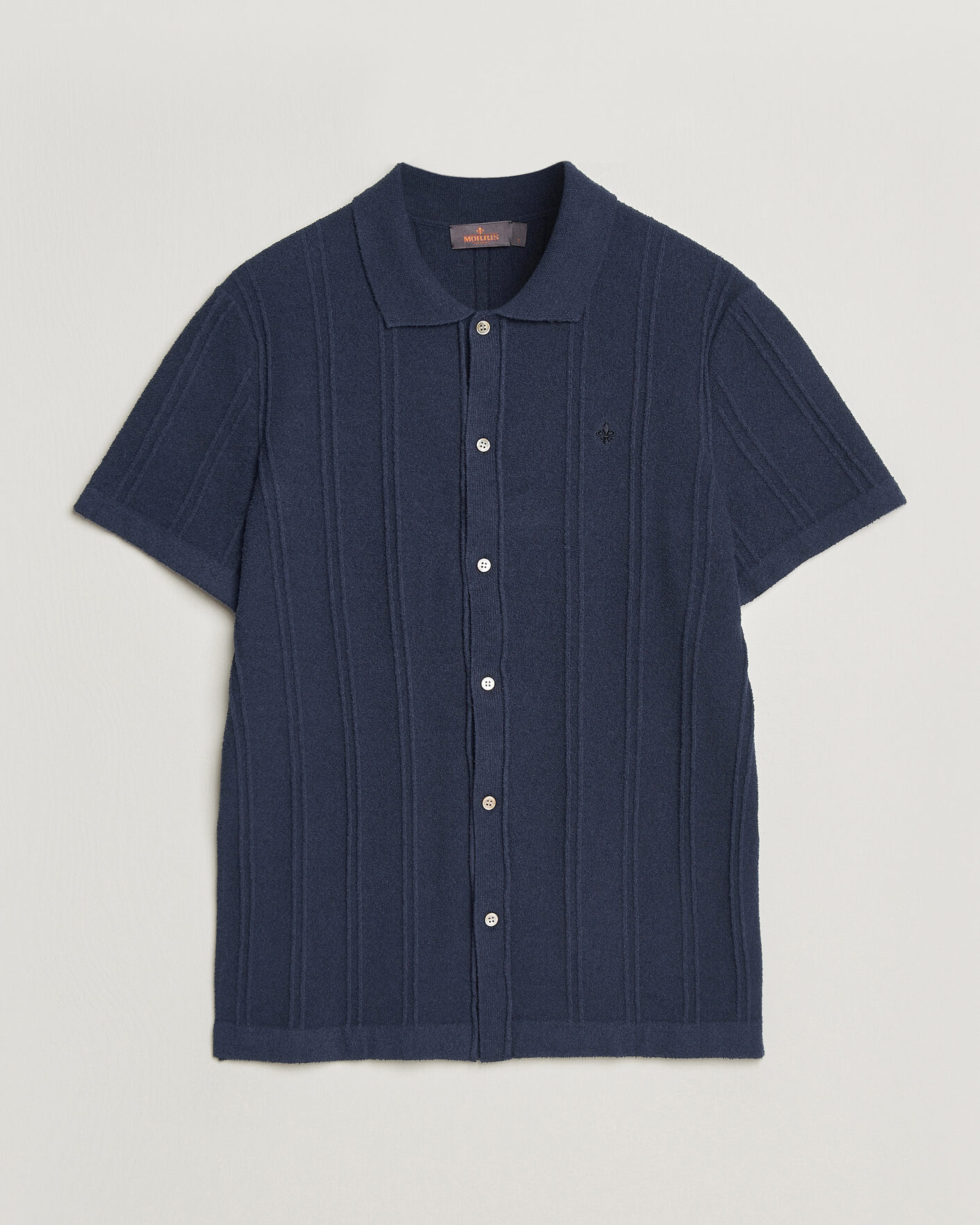 Hombres | Camisas | Morris | Clayton Knitted Short Sleeve Shirt Dark Blue