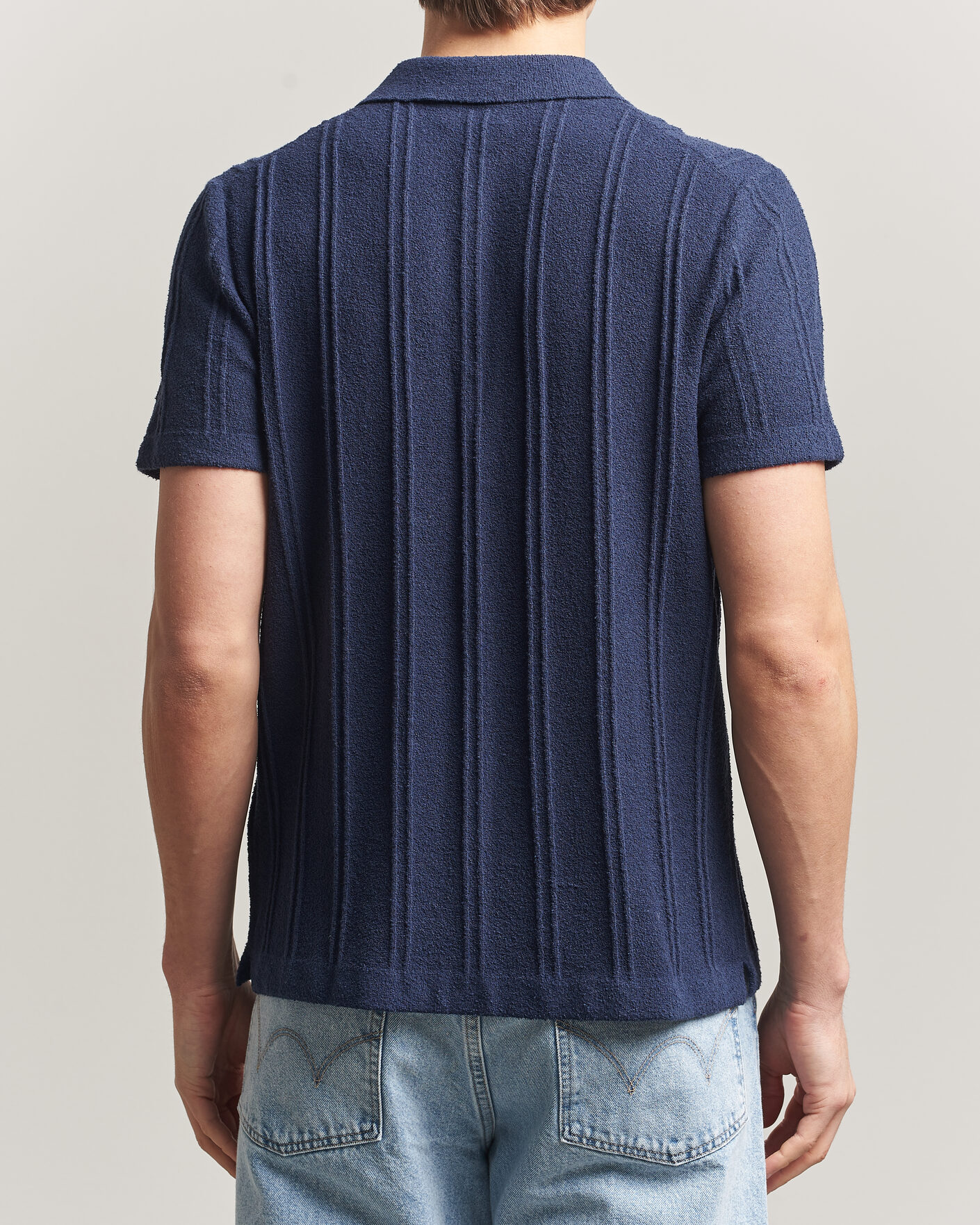 Hombres | Camisas | Morris | Clayton Knitted Short Sleeve Shirt Dark Blue