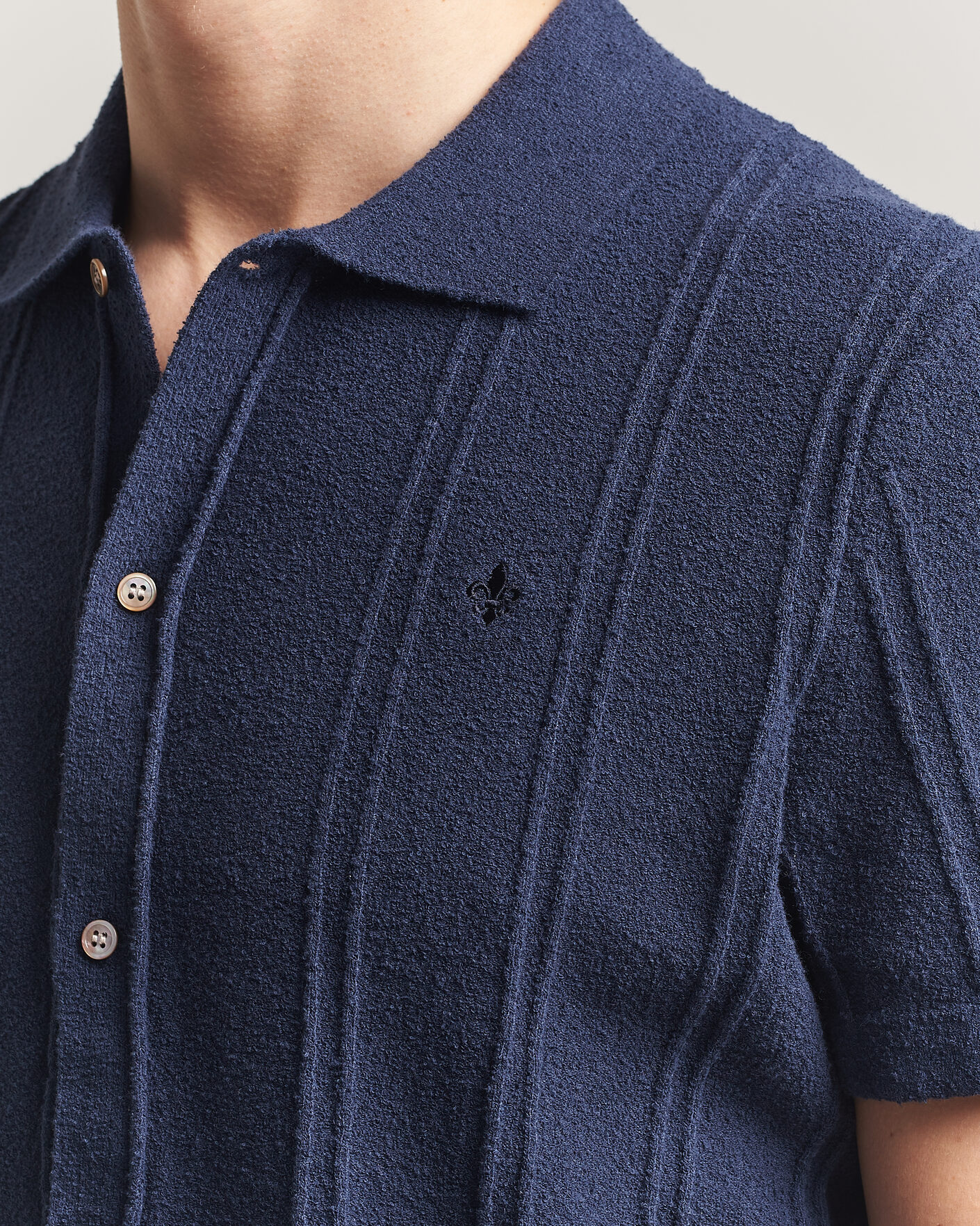 Hombres | Camisas | Morris | Clayton Knitted Short Sleeve Shirt Dark Blue
