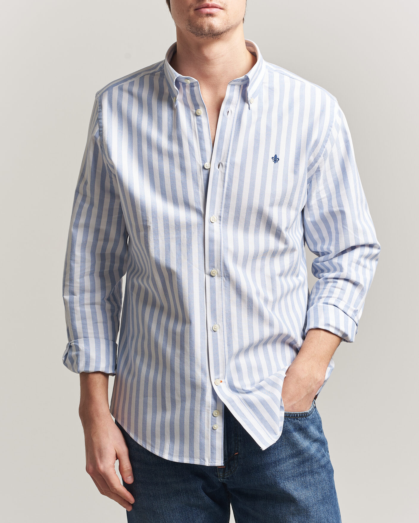 Hombres | Camisas | Morris | Douglas Striped Oxford Shirt Light Blue