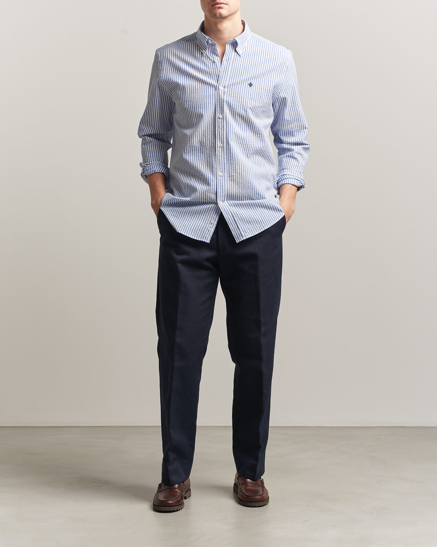 Hombres | Camisas | Morris | Seersucker Shirt Blue