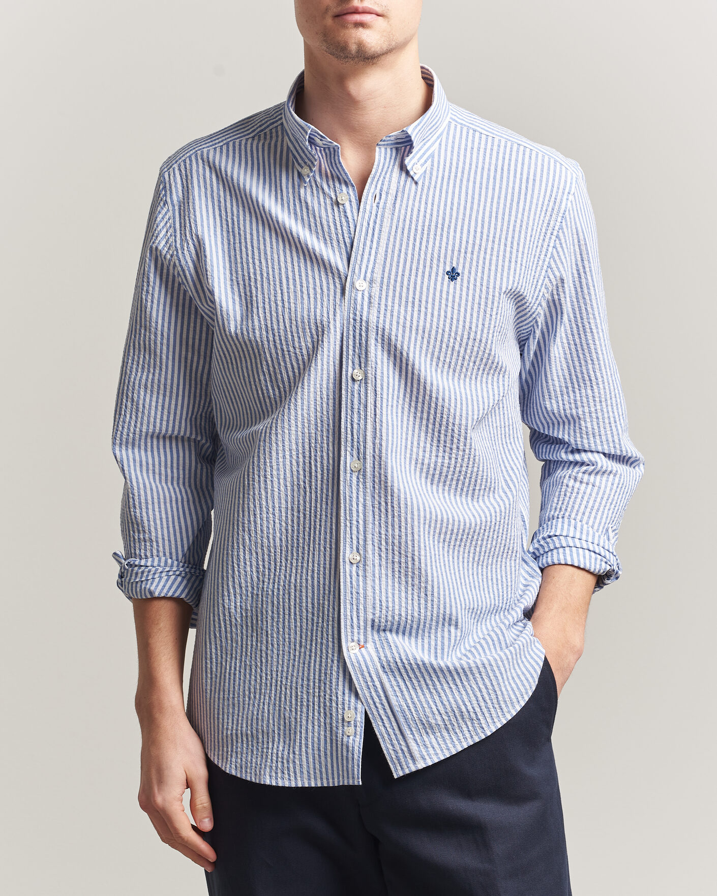 Hombres | Camisas | Morris | Seersucker Shirt Blue