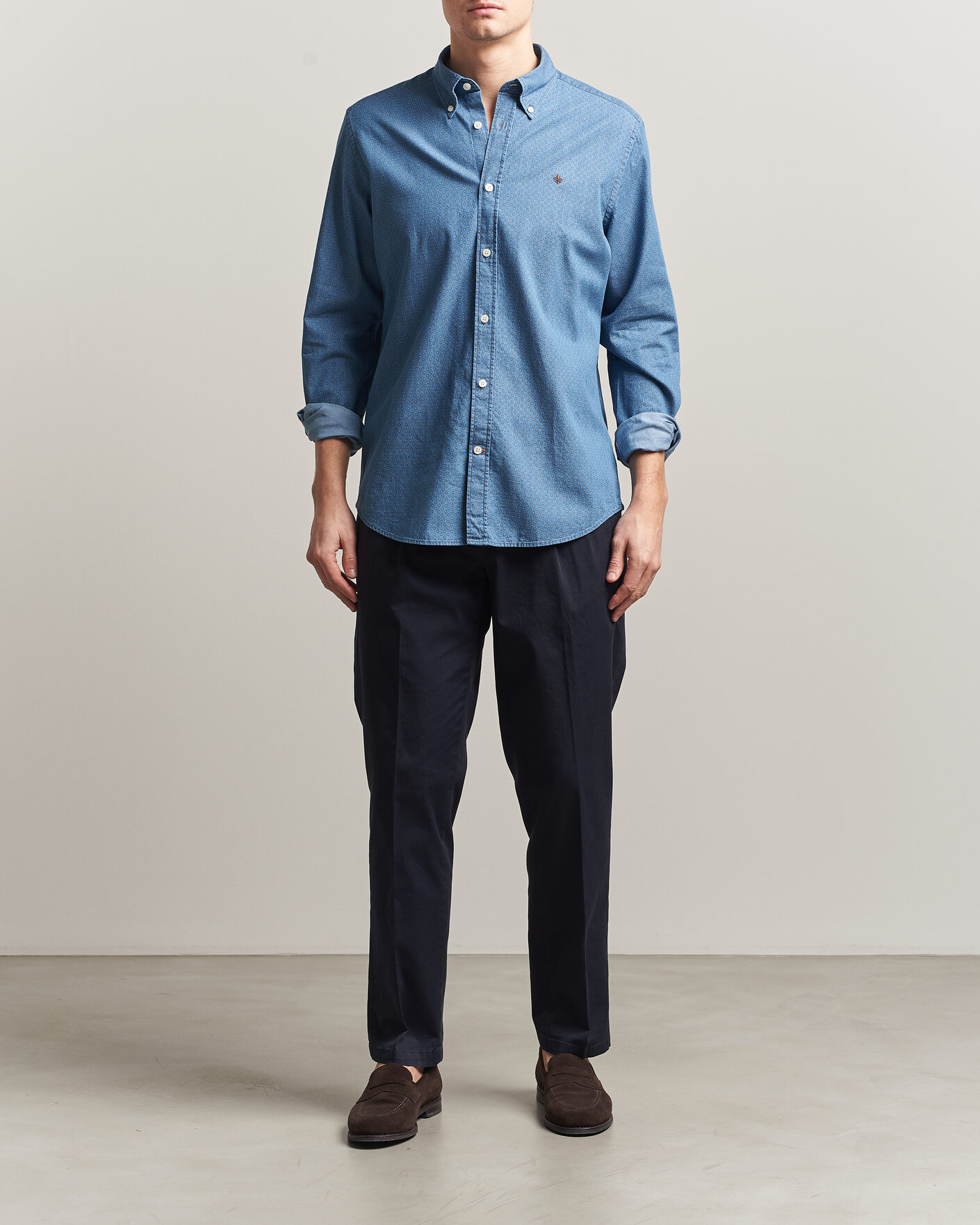 Hombres | Camisas | Morris | Denim Printed Shirt Blue