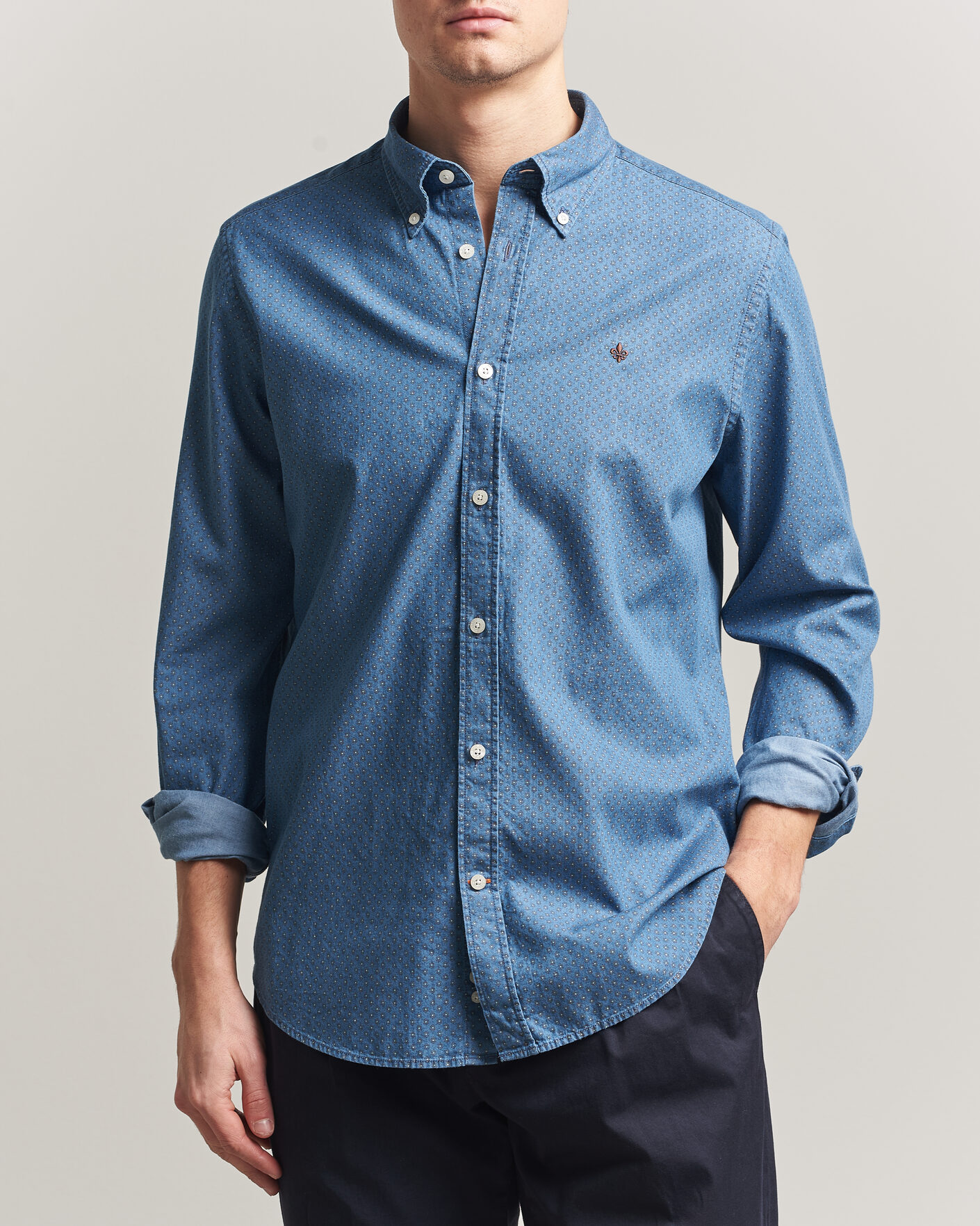 Hombres | Camisas | Morris | Denim Printed Shirt Blue