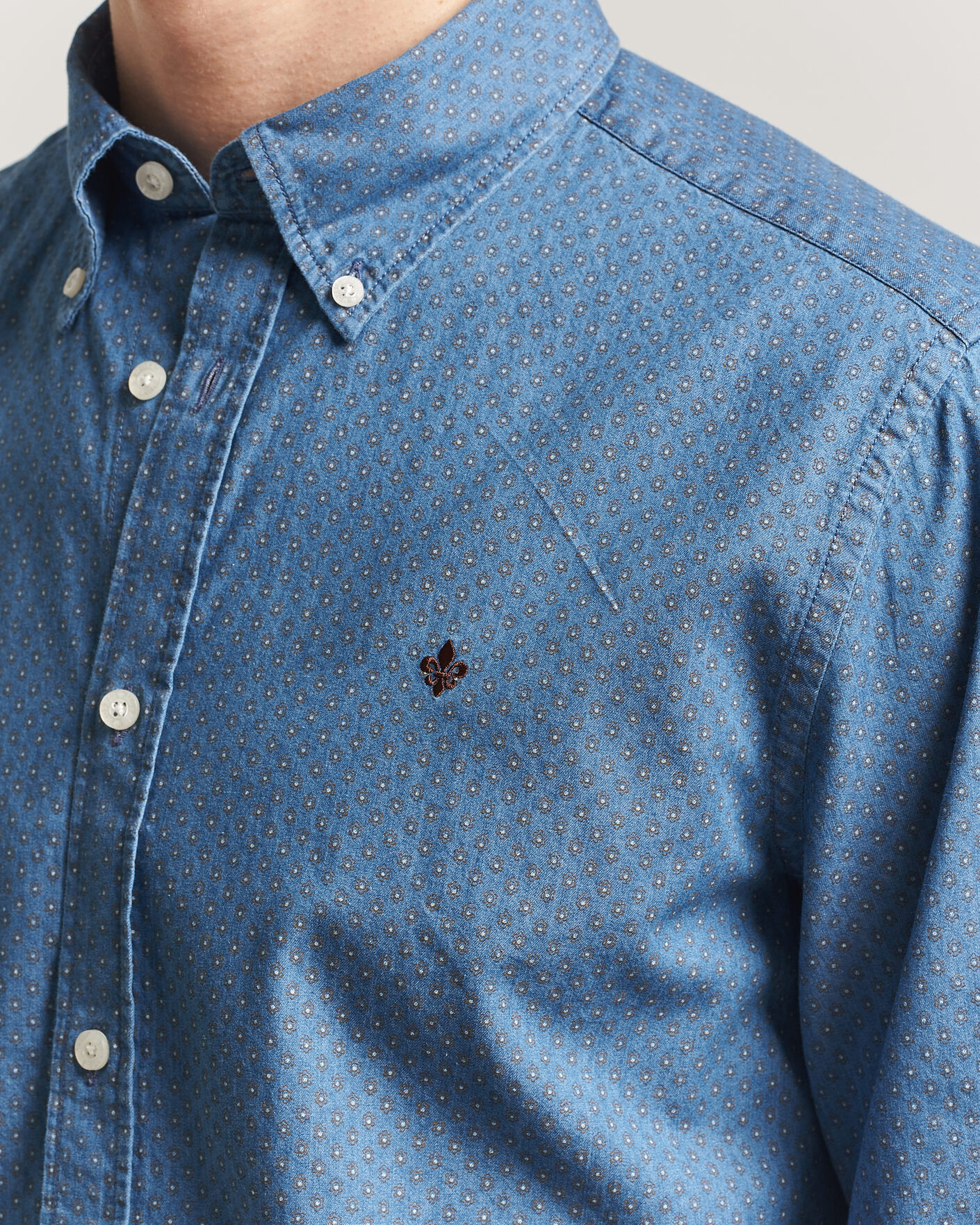Hombres | Camisas | Morris | Denim Printed Shirt Blue