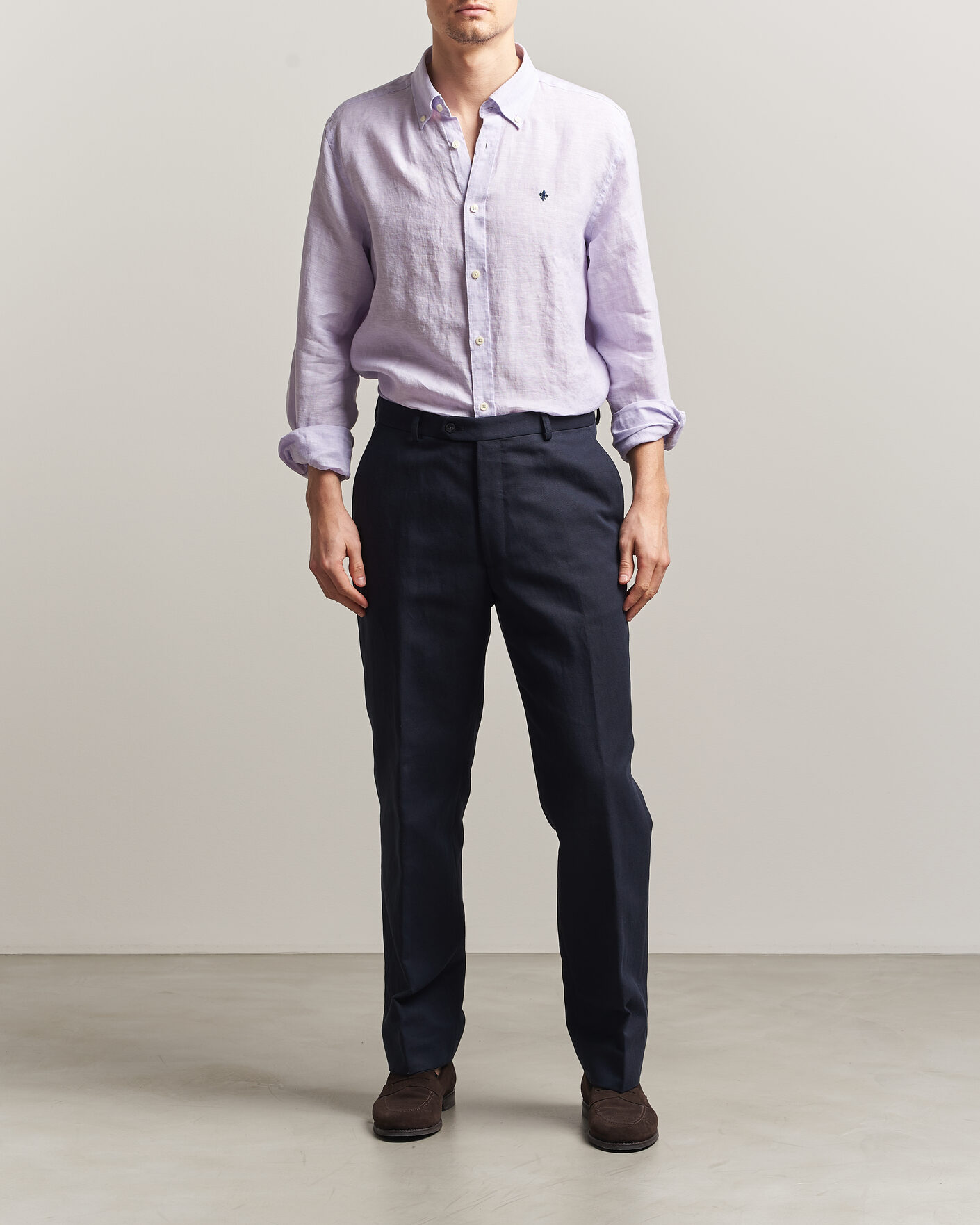 Hombres | Camisas | Morris | Douglas Button Down Linen Shirt Purple