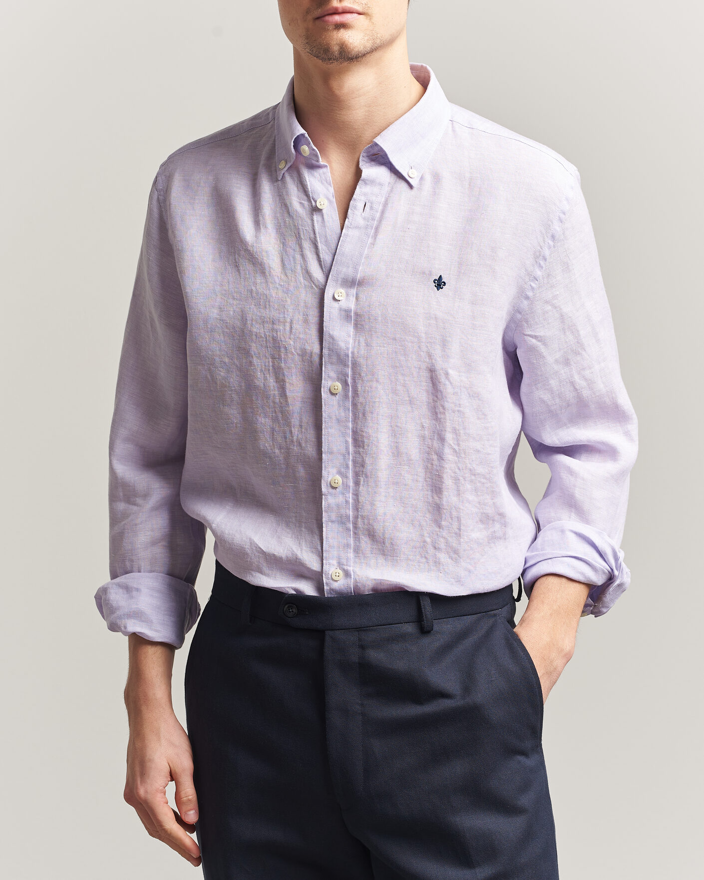 Hombres | Camisas | Morris | Douglas Button Down Linen Shirt Purple