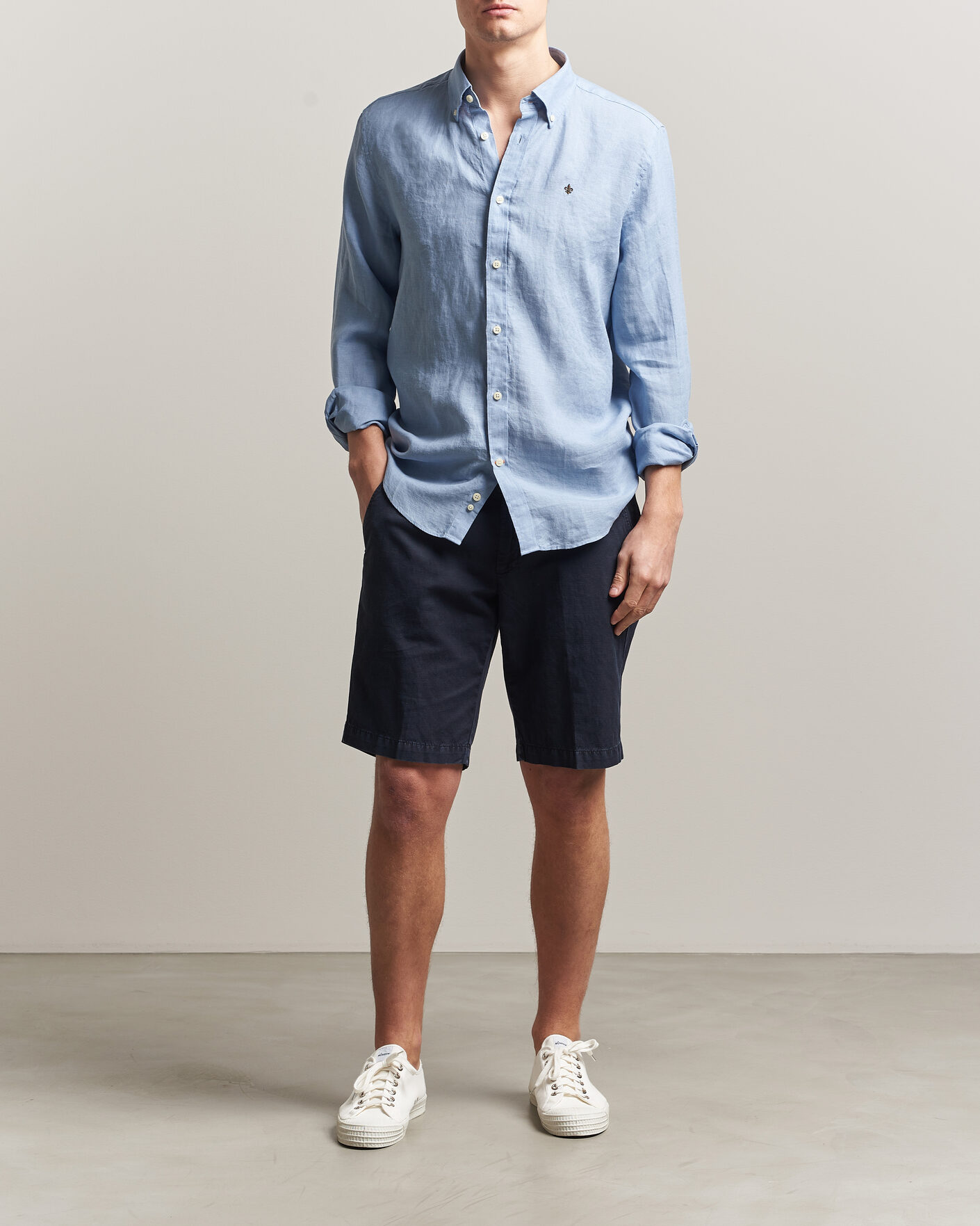 Hombres | Camisas | Morris | Douglas Button Down Linen Shirt Light Blue