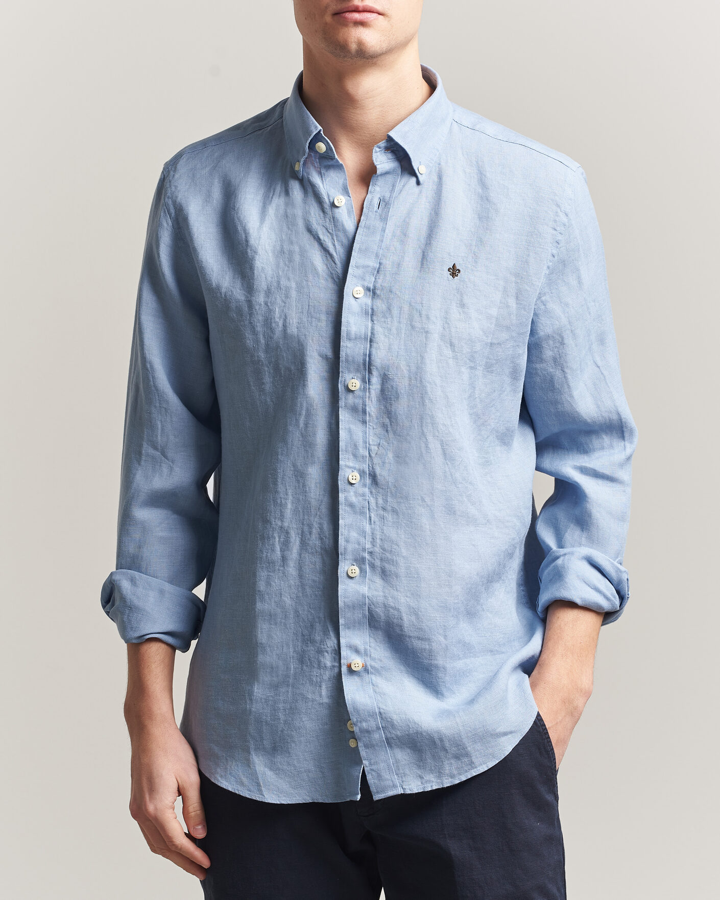 Hombres | Camisas | Morris | Douglas Button Down Linen Shirt Light Blue