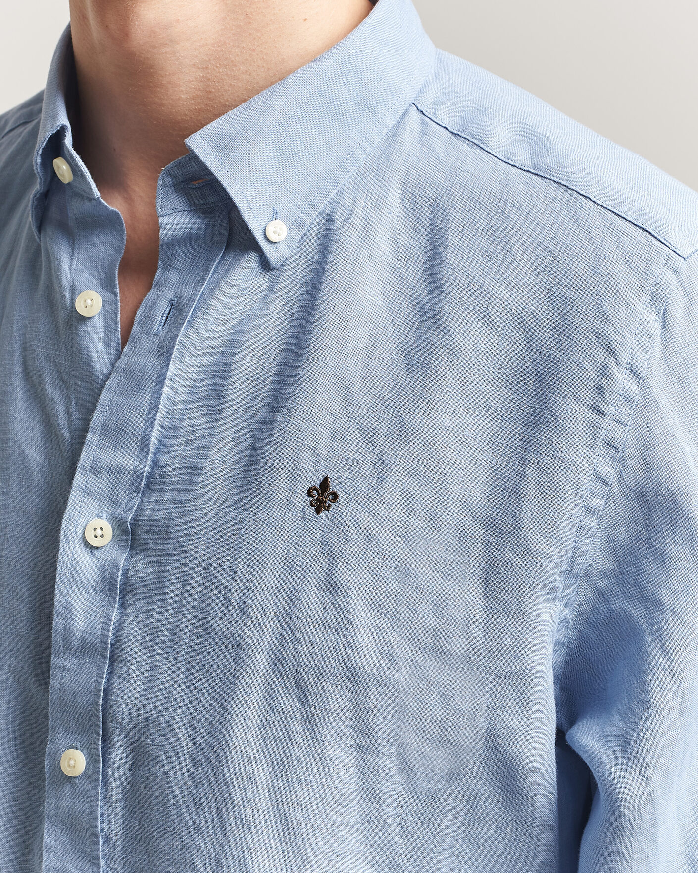 Hombres | Camisas | Morris | Douglas Button Down Linen Shirt Light Blue