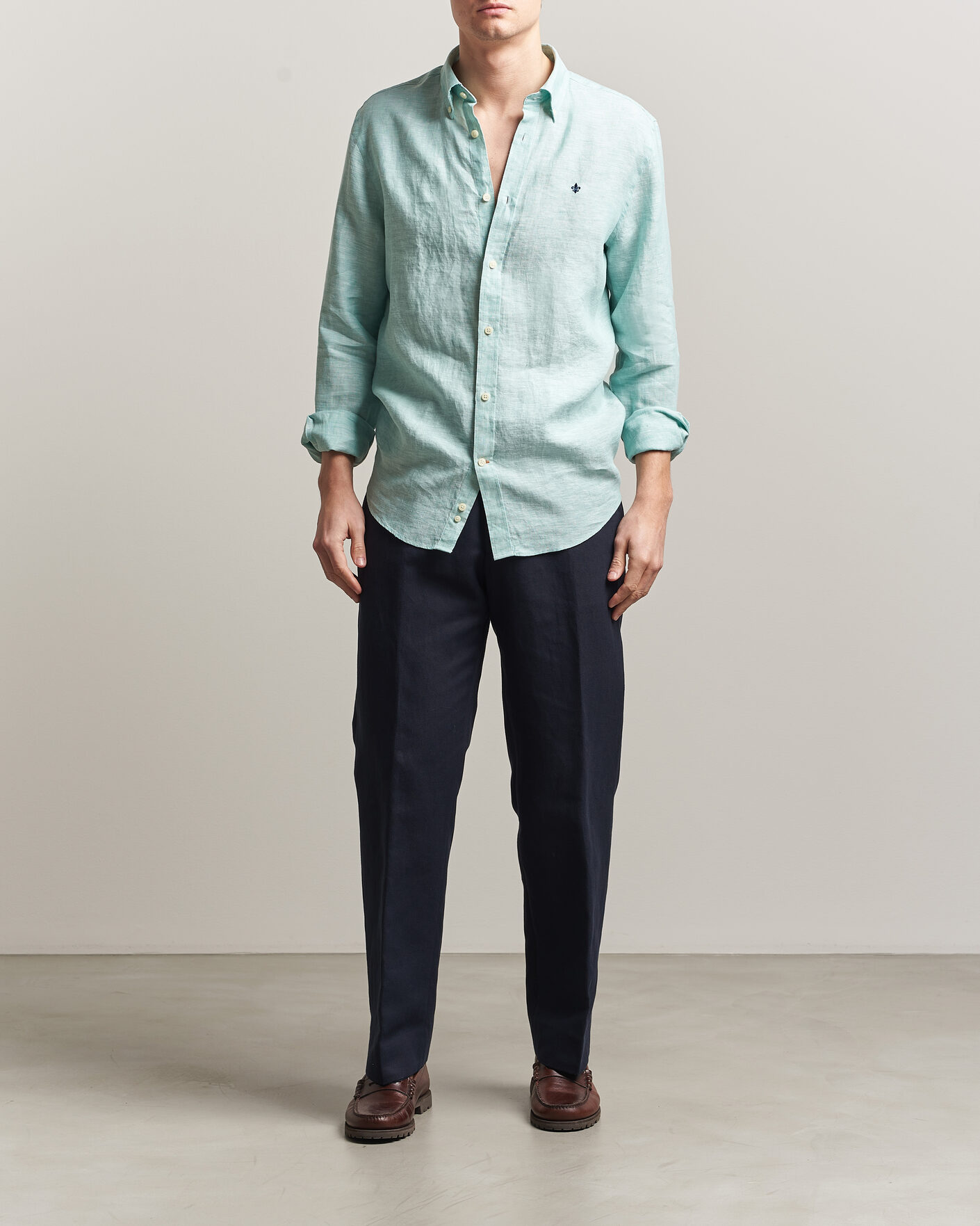 Hombres | Camisas | Morris | Douglas Button Down Linen Shirt Green