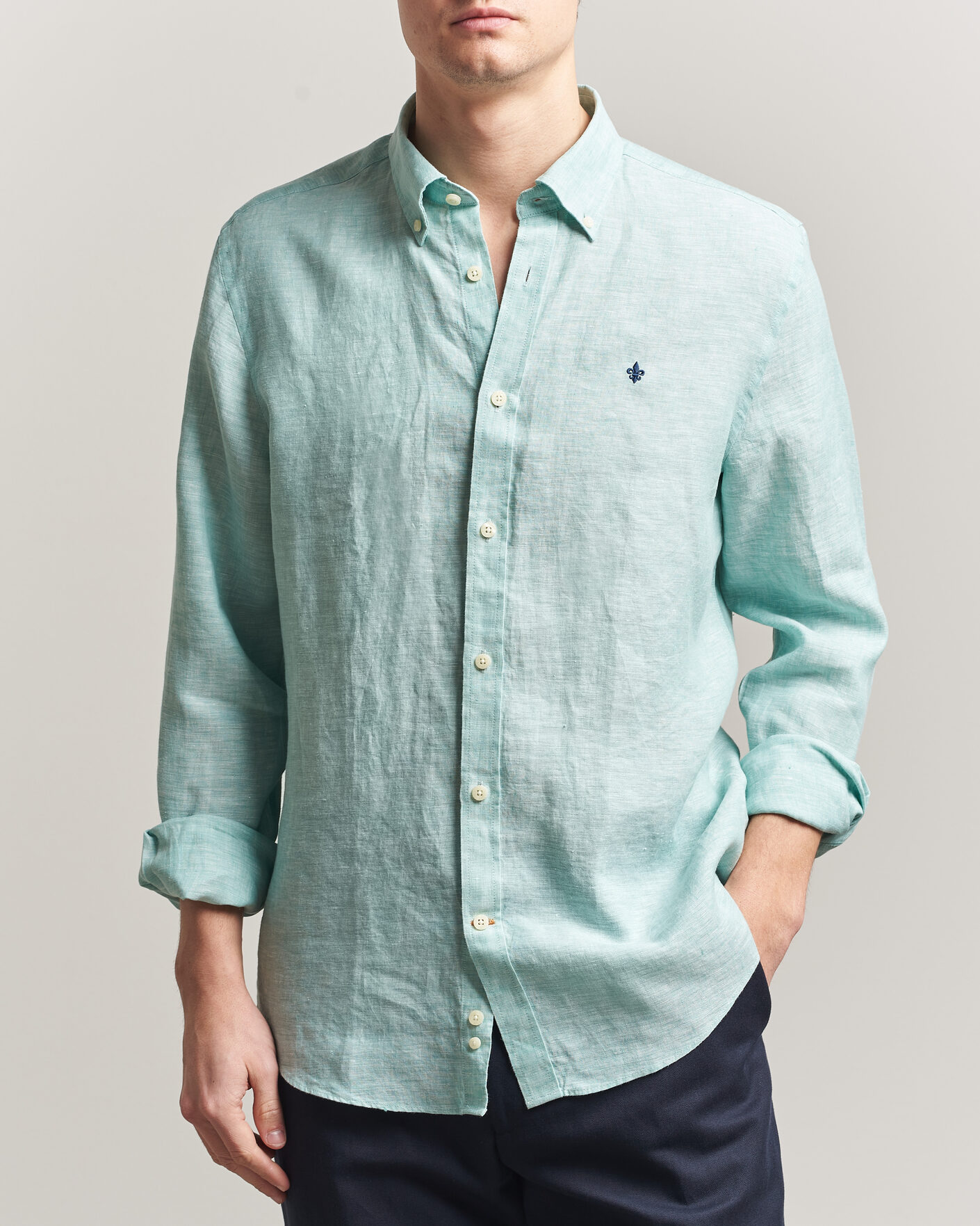Hombres | Camisas | Morris | Douglas Button Down Linen Shirt Green