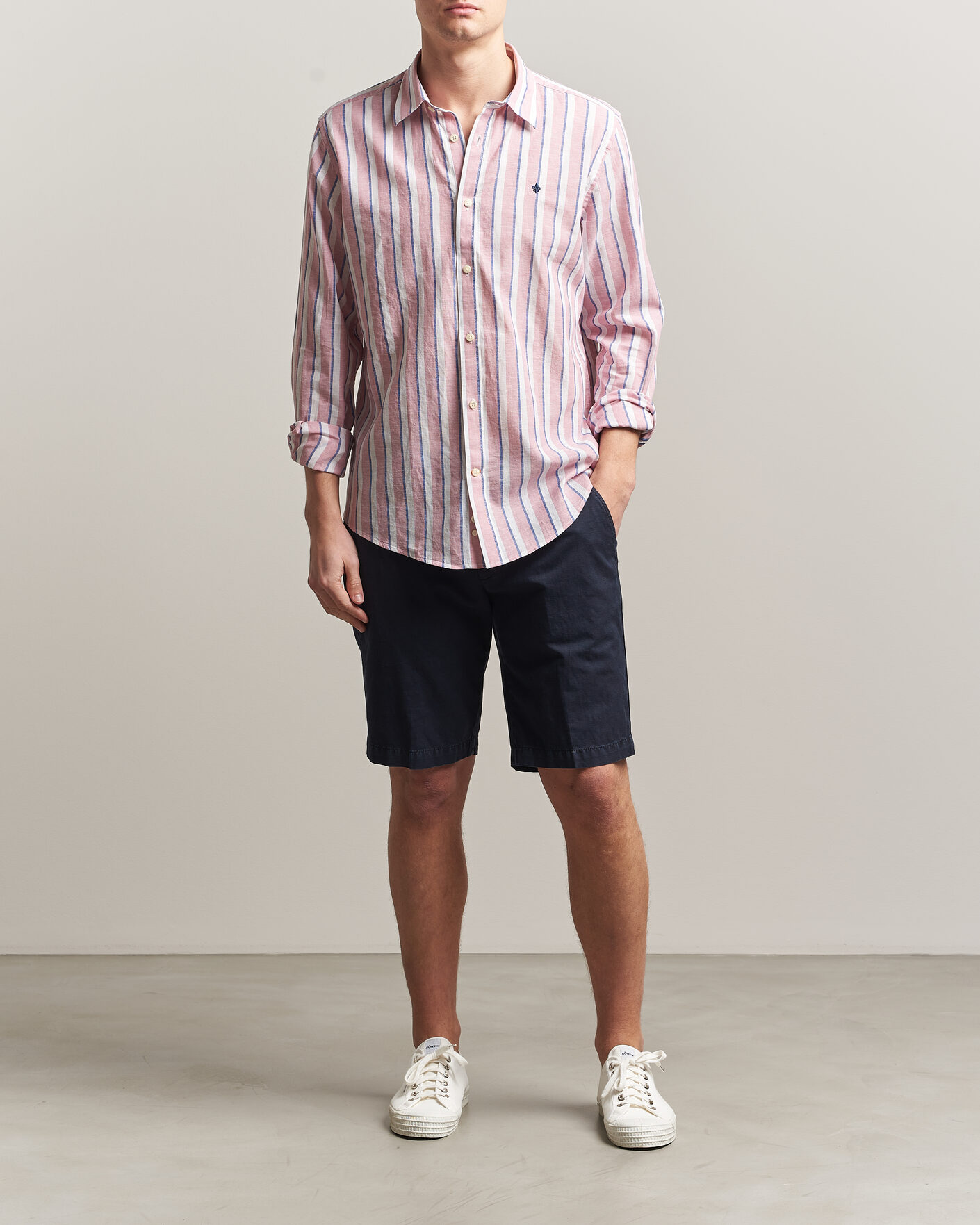 Hombres | Camisas | Morris | Douglas Linen Striped Shirt Red/White