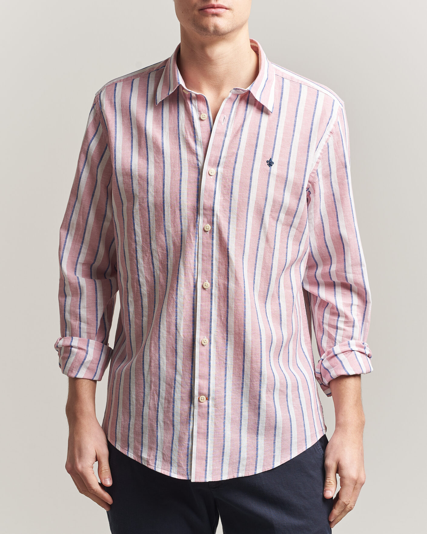 Hombres | Camisas | Morris | Douglas Linen Striped Shirt Red/White