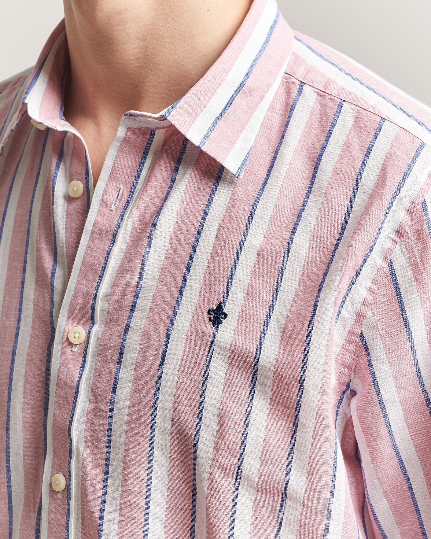 Hombres | Camisas | Morris | Douglas Linen Striped Shirt Red/White