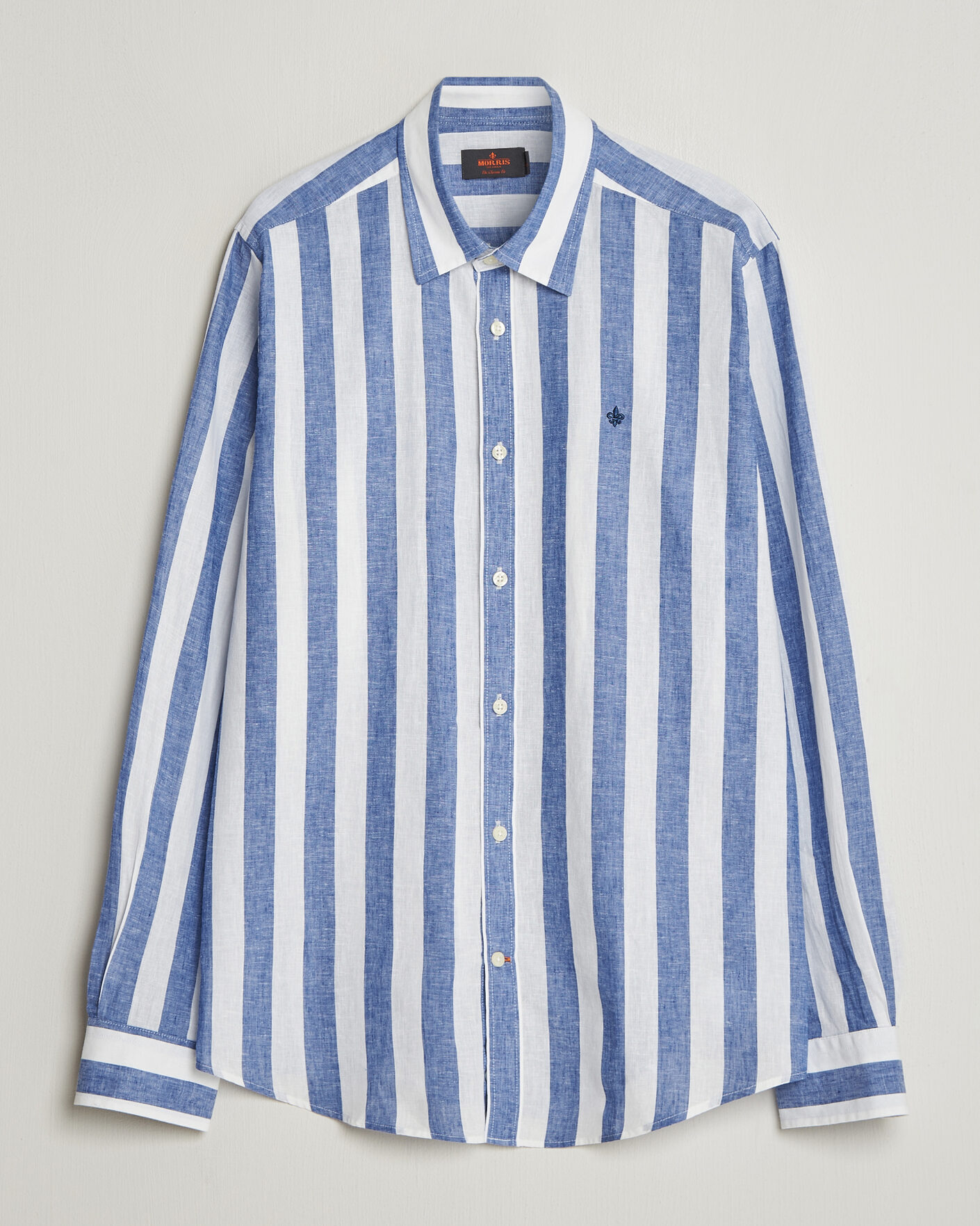 Hombres | Camisas | Morris | Douglas Linen Striped Shirt Blue/White