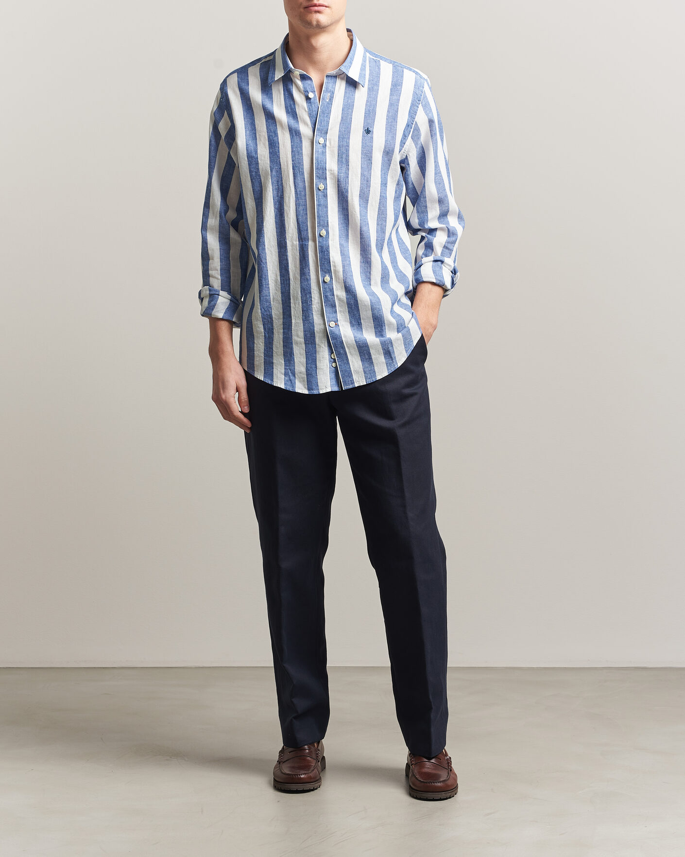 Hombres | Camisas | Morris | Douglas Linen Striped Shirt Blue/White
